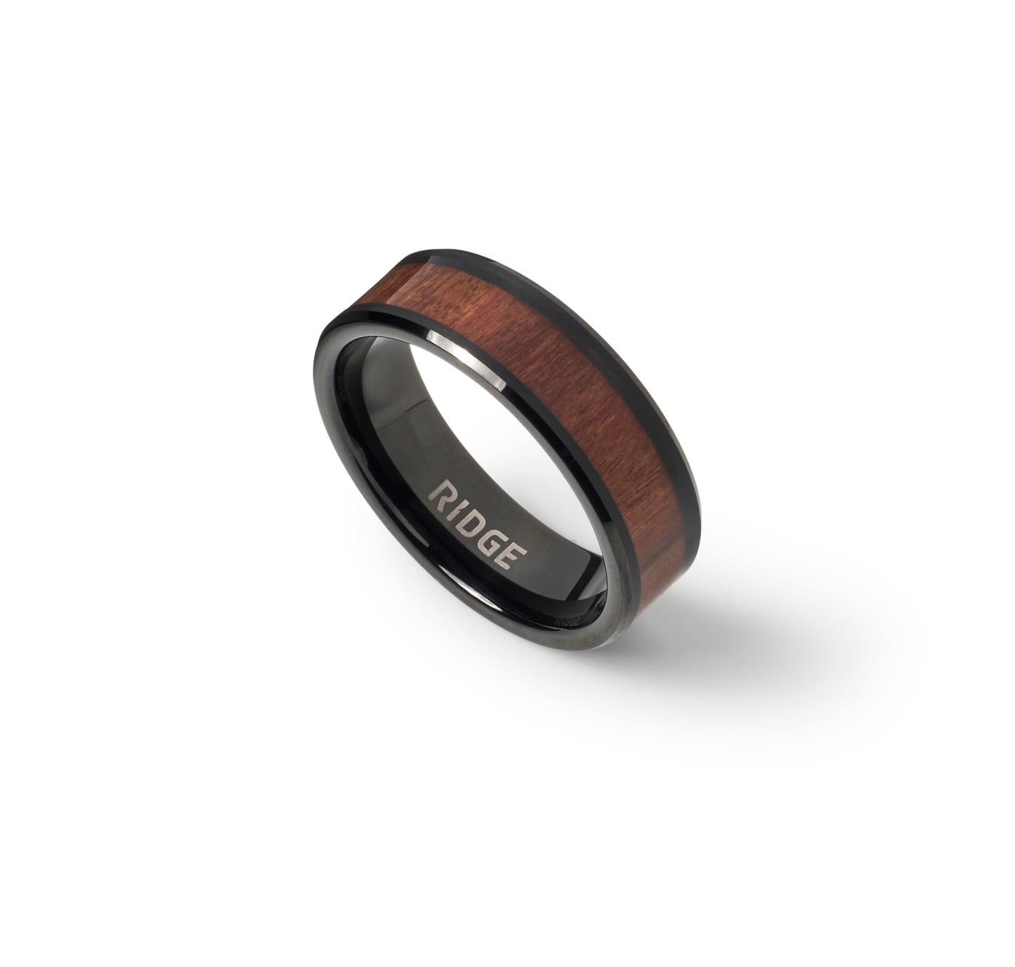 Ridge 8mm Beveled Ring Set - Mopane Wood - 8