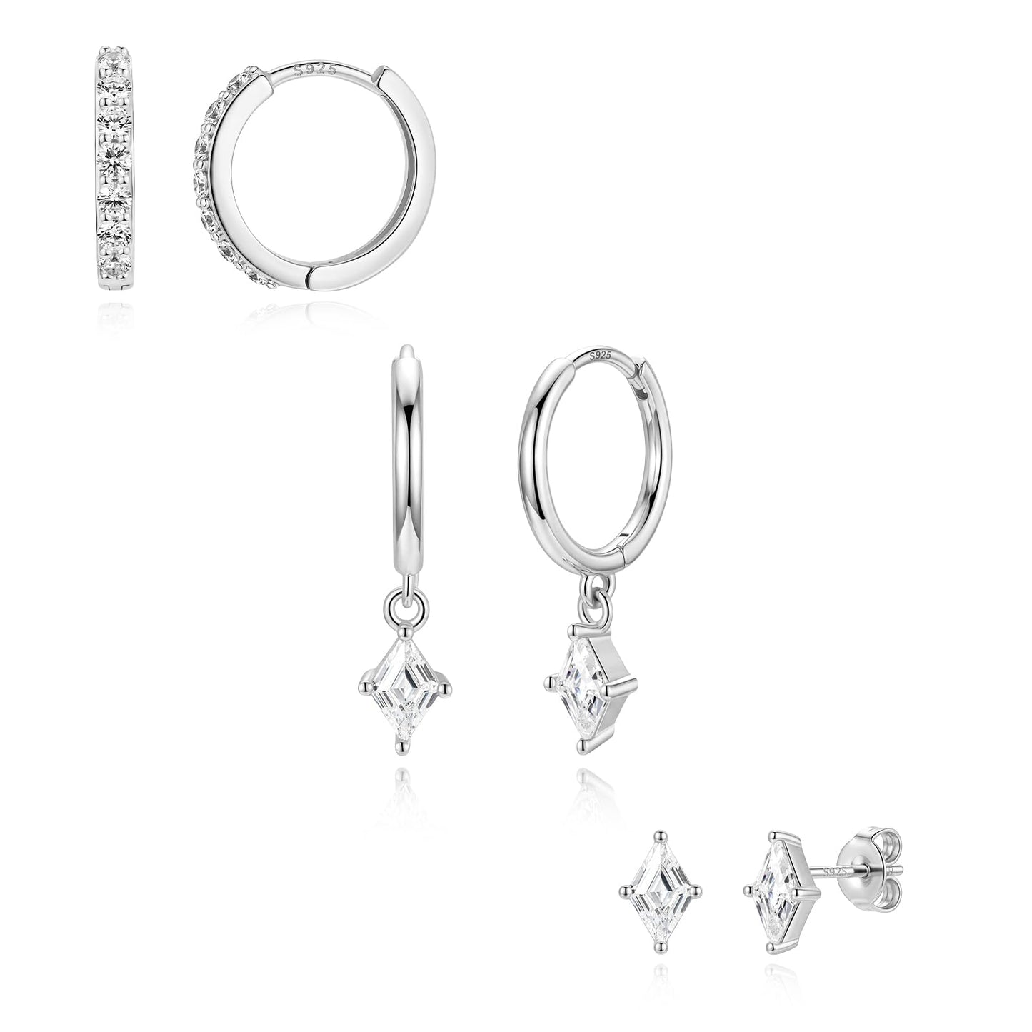 3 Pairs 925 Sterling Silver Hoop Earrings Set for Women, Hypoallergenic Silver Earrings for Multiple Piercing, Dainty Huggie Earrings Cartilage Silver Earring Stacks for Women Trendy Jewelry Gifts