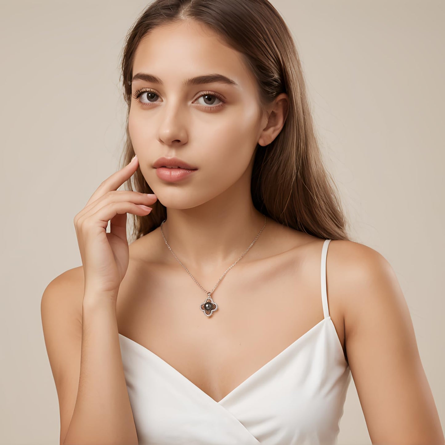 Tahitian Black Pearl Necklace for Women - Gift for Wife, Mom, Grandma, Jewelry Gifts for Wedding Anniversary Birthday Christmas, 9-10mm Seawater Pearl with Sterling Silver Moissanite Clover Pendant