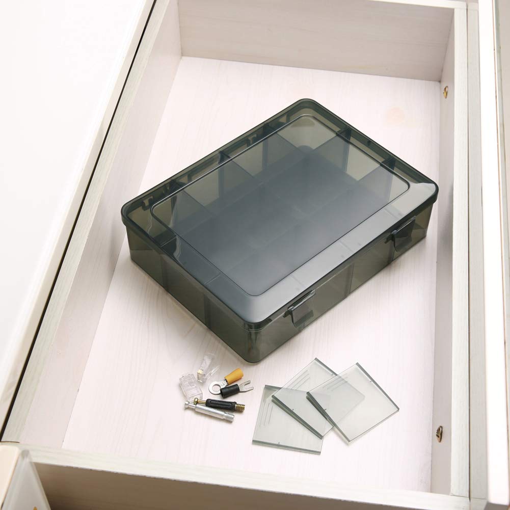 Vidifor 12 Girds Large Plastic Craft Storage Containers, Compartment Storage Container, Parts Storage Box with Adjustable Dividers for Sewing Arts, Washi Tape Batteries Electronics Parts and more