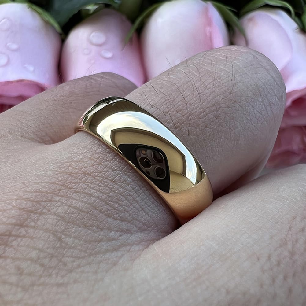 TUTISS 7mm Gold Tungsten Rings for Men Women Engagement Wedding Bands Domed Polished Comfort Fit Size 10