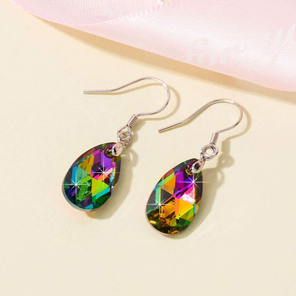 Teardrop Austrian Crystal Drop Dangle Earrings for Women 925 Sterling Silver Hook Hypoallergenic Earring (Vitrail Medium)