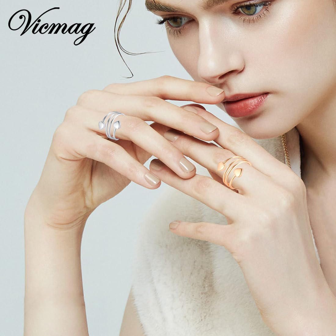 Vicmag Copper Magnetic Ring for Women, Magnetic Rings Ladies Fingers Thumb 100% Solid Pure Copper Jewelry Gift Adjustable(4PCS Love Heart+Flower)