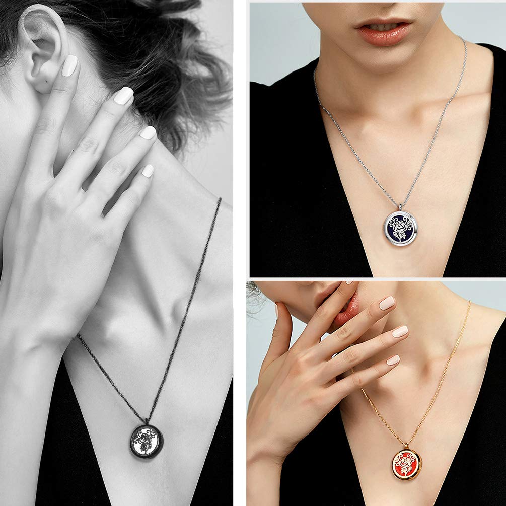 PROSTEEL Diffuser Aromatherapy Necklace Perfume Locket Pendant Charm Stainless Steel Delicate Rose Flower Women Jewelry