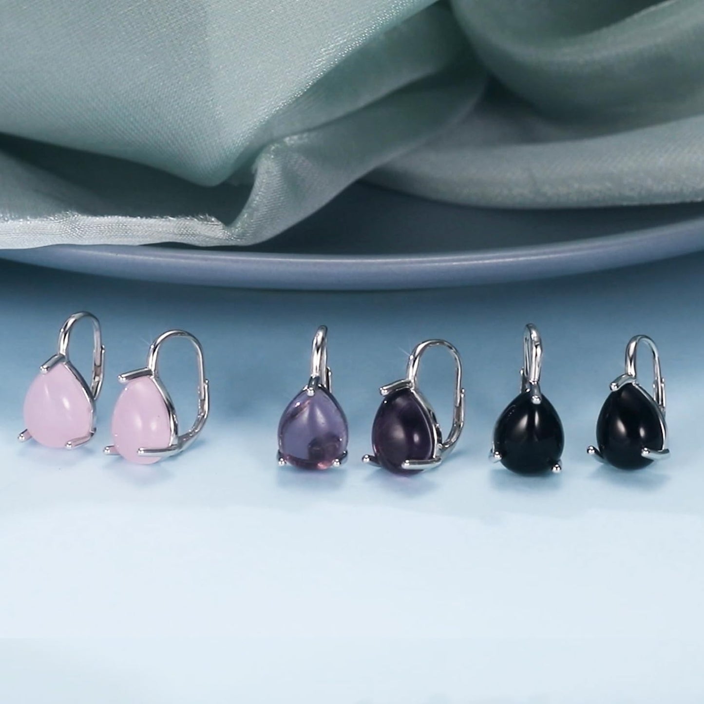 SHEAISRS Teardrop Rose Quartz Leverback Earrings for Women 925 Sterling Silver Pink Crystal Earrings