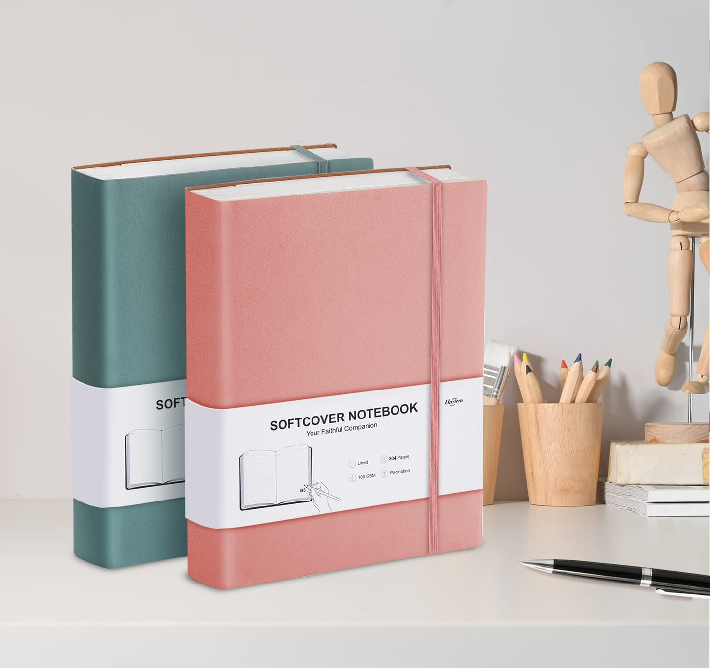 Gosirm Lined Notebook Journal Softcover, B5 Leather Notebook with Lined Paper 100gsm, Thick Journals for Women Men, Large College Ruled Notebooks for Writing, Work, 7.6'' X 10'' - 304 Pages Pink