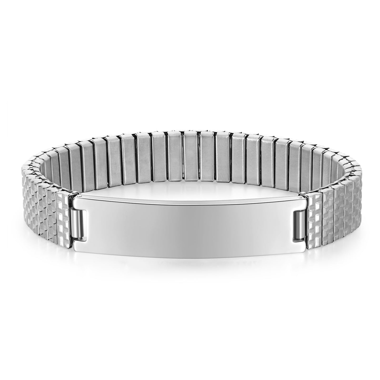 Personalized Medical ID Bracelets for Men - Custom Emergency Alert Bracelet for Women Engraved Medic Info Elastic Stainless Steel Bracelets for Family Autism Allergy Diabetic Epilepsy (Silver, 21.5cm)