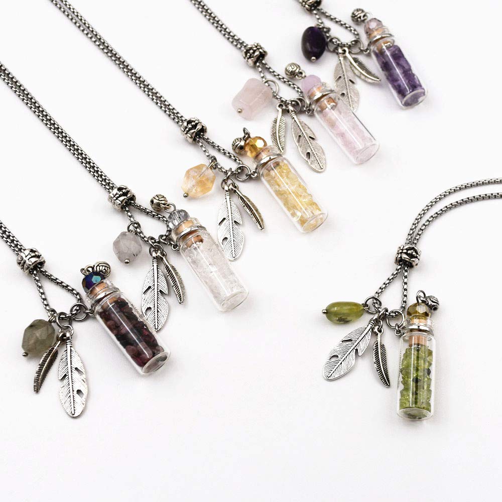 CoolDIY Aromatherapy Essential Oil Diffuser Necklace Locket Pendant Stainless Steel Perfume Necklace Crystal stone Glass vial Necklace (Pink)