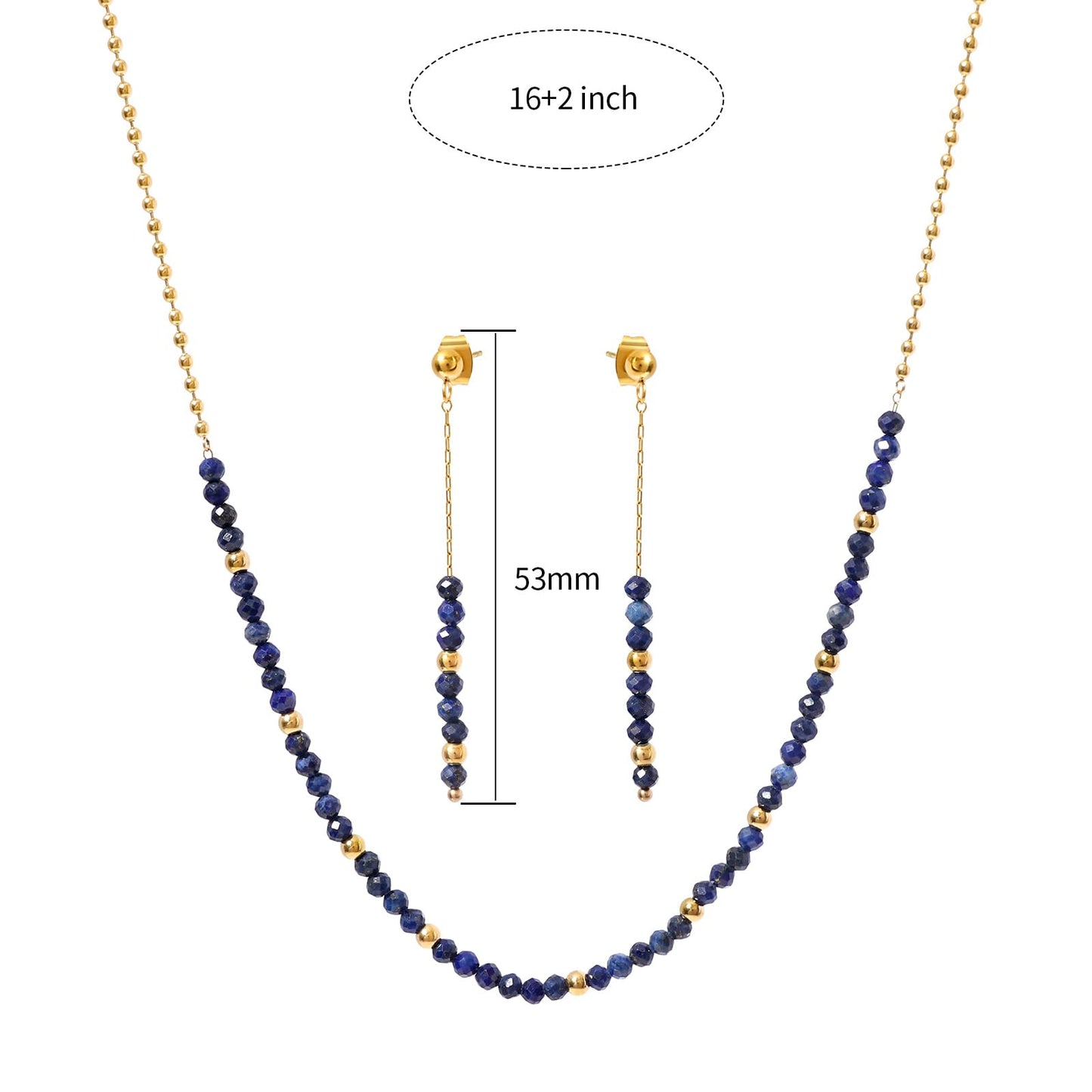 TaYolnFaSo Round Lapis Lazuli Beads Jewelry Set for Women 18K Gold Plated Lapis Lazuli Necklace and Earrings Set Gift for Mother