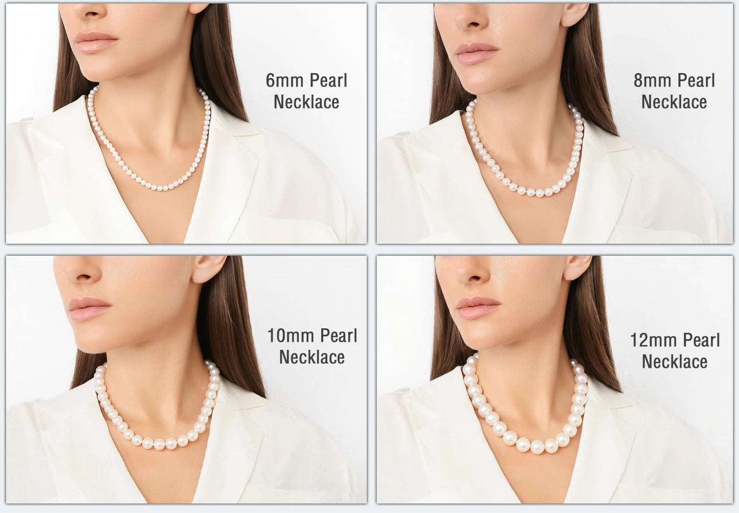 HUWODY Round White Simulated Shell Pearl Necklace Strand Pearl Choker Necklace Jewelry for Women 10mm 16inch