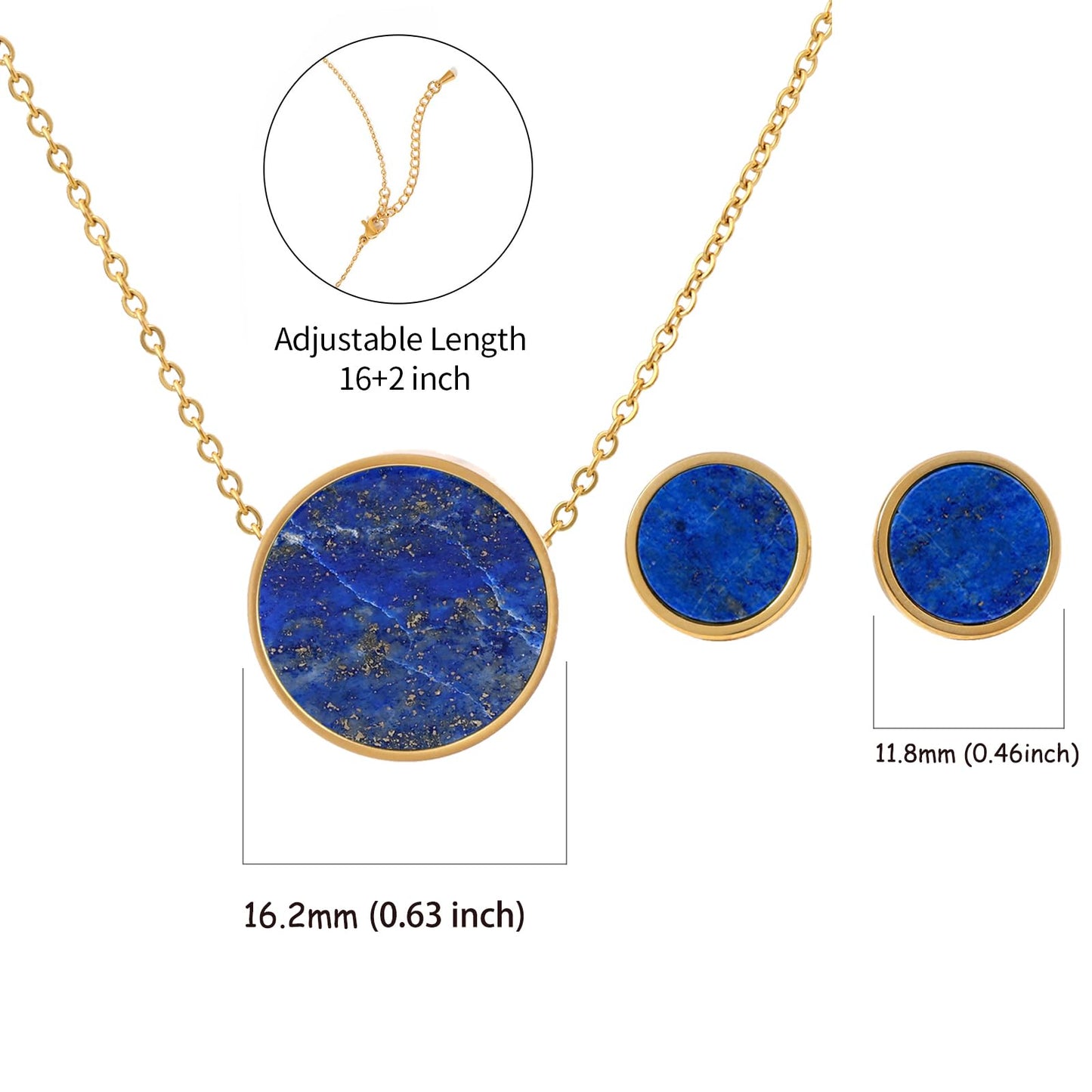 TaYolnFaSo Round Lapis Lazuli Jewelry Set for Women 18K Gold Plated Lapis Lazuli Necklace Studs Earrings Set Dainty Jewelry Gift