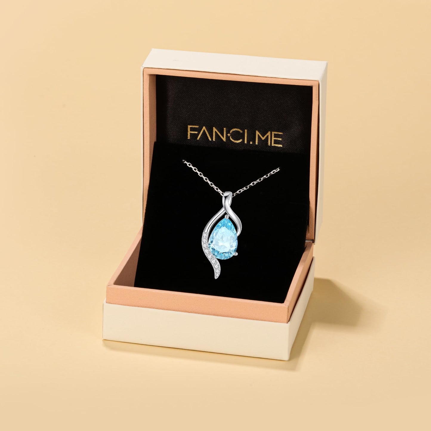 FANCIME March Birthstone Necklace for Women Teardrop Aquamarine Necklace S925 Sterling Silver Gentle Love Birthday Gifts for Mom Women, 16"+2" Inches