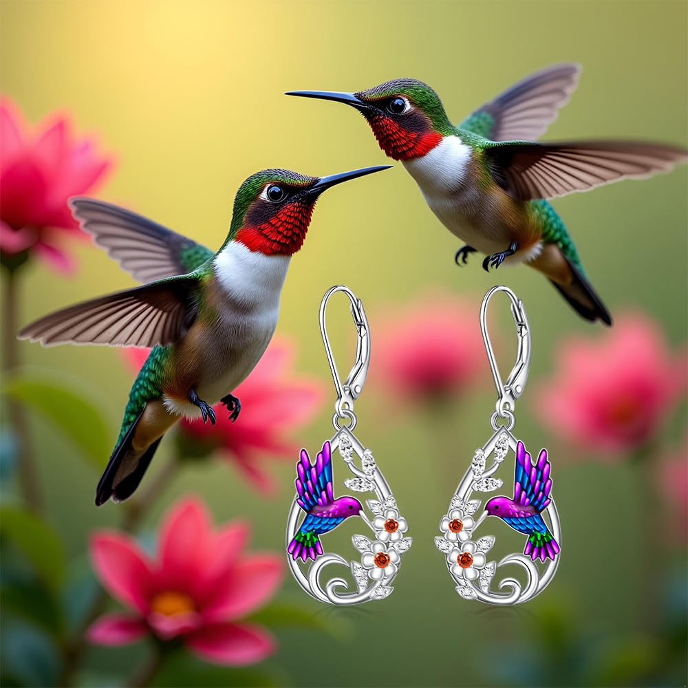 Hummingbird Earrings for Women Sterling Silver Flower Dangle Earrings Hummingbird for Lovers Elegant Jewelry Gifts for Christmas Mothers Day
