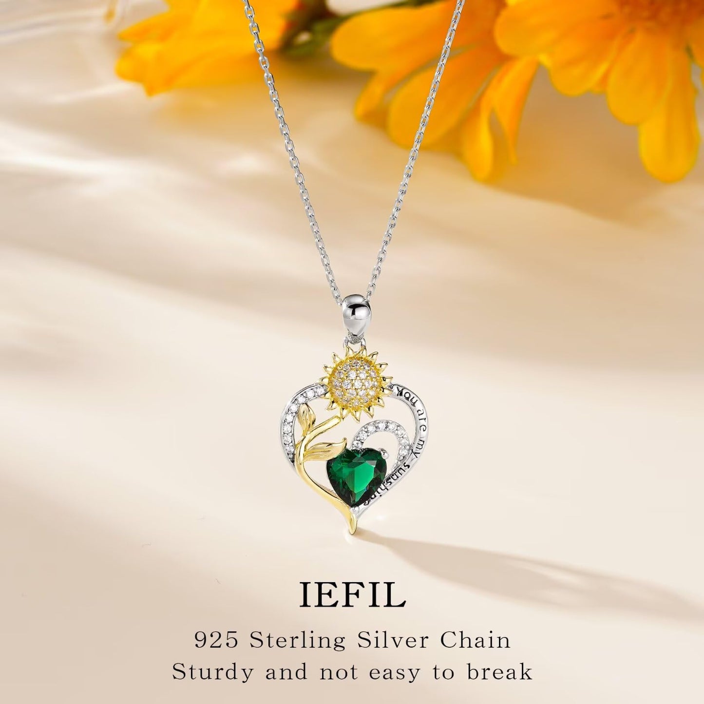 Iefil Sunflower Gifts for Women, Sunflower Necklace, Anniversary Birthday Gifts for Wife, October Lab-Created Pink Sapphire Jewelry, Birthstone Necklace for Women Wife Mom