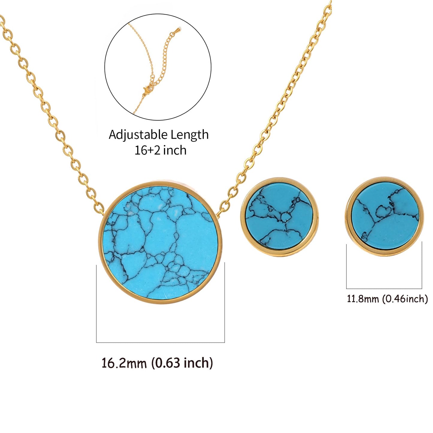TaYolnFaSo Round Turquoise Jewelry Set for Women 18K Gold Plated Turquoise Necklace Studs Earrings Set Dainty Jewelry Gift