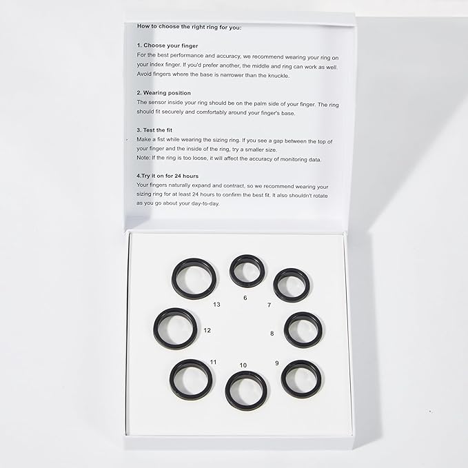 Ring Health Tracker for Women Men, Fit Ring with Heart Rate, Blood Oxygen, Sleep Monitor, Calories, Step Counter, IP68 Waterproof Smart Ring for iPhone & Android, No Subscription Fee (Sizing Kit Only)