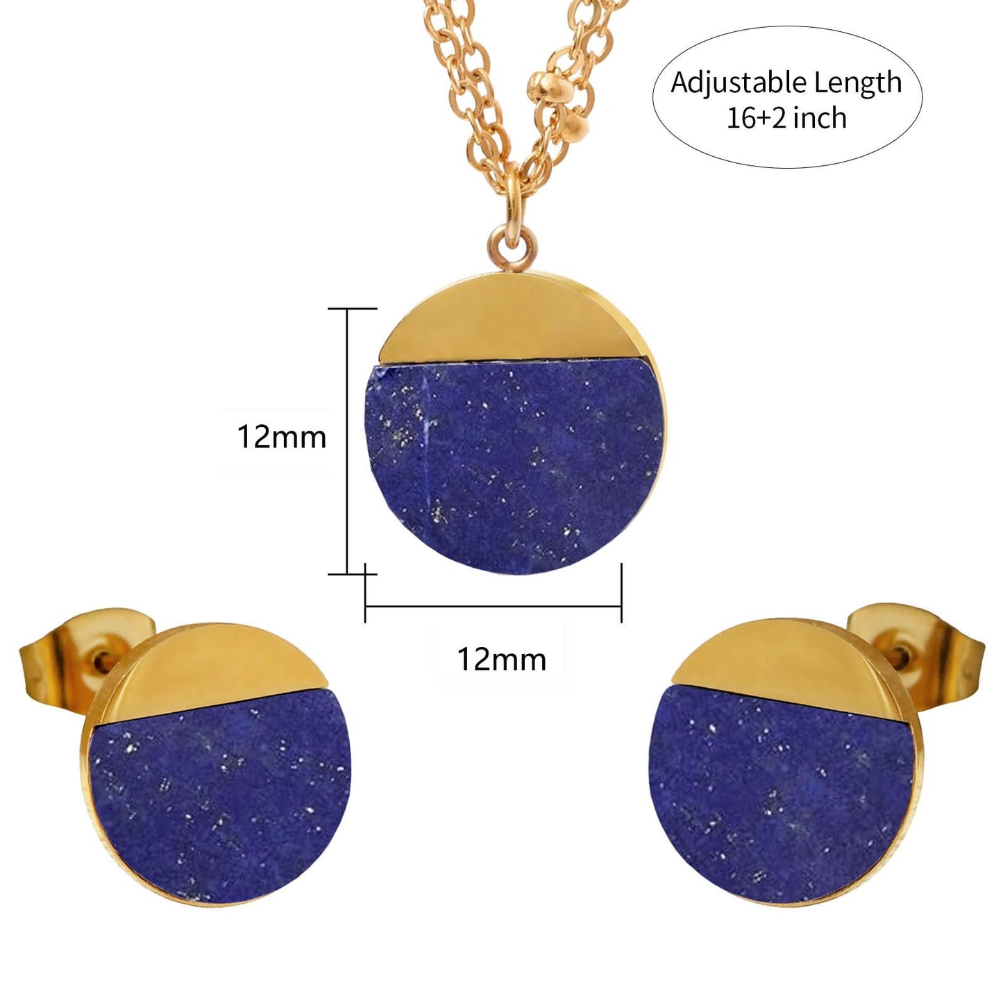 TaYolnFaSo Natural Lapis Lazuli Jewelry Set for Women 18K Gold Plated Lapis Lazuli Stud Earrings Double Chain Necklace Set Dainty Jewelry Gift