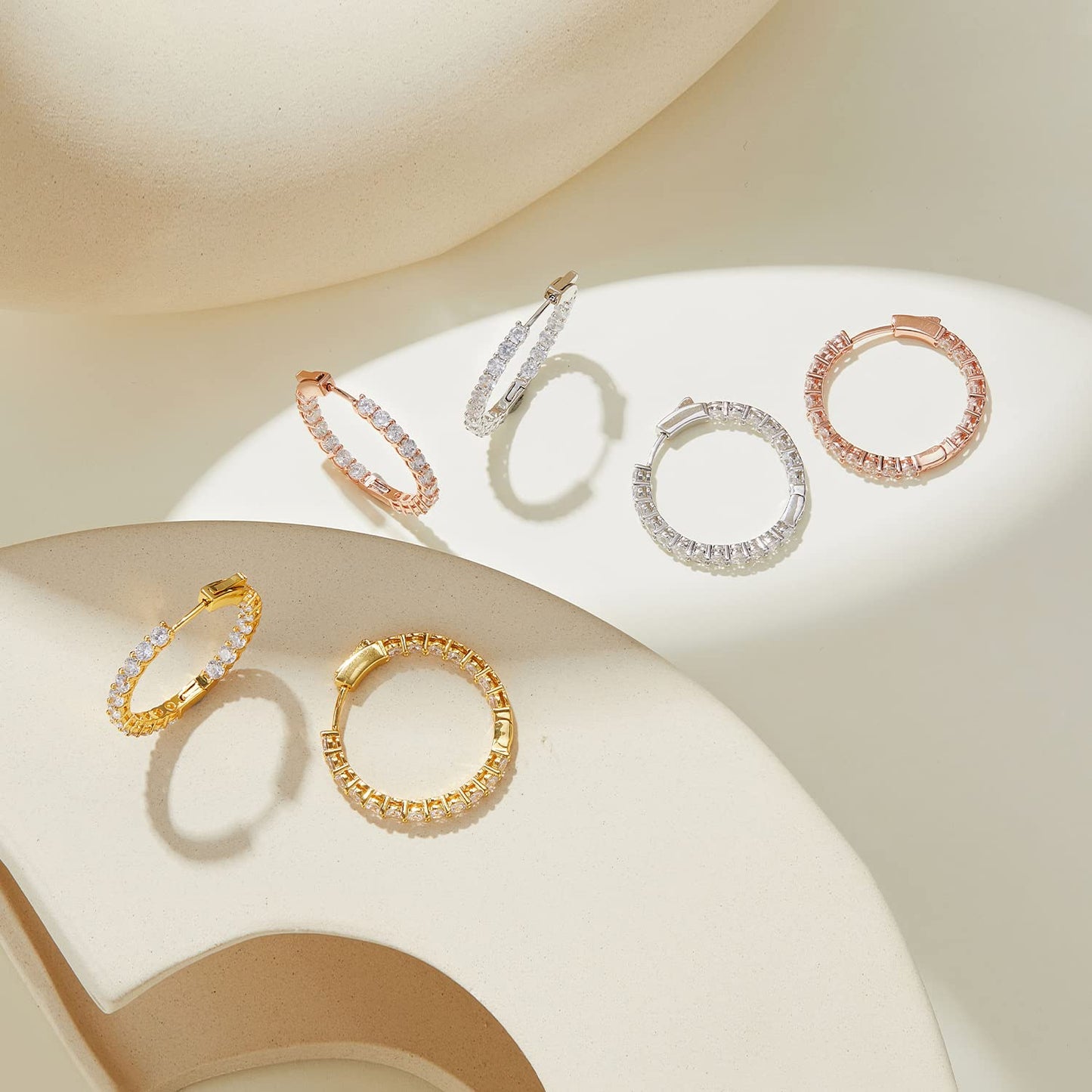 WOSTU Gold Hoop Earrings Yellow Gold Plated Cubic Zirconia Hoops for Women, Anniversary, Valentine's Day, Mother's Day, Birthday Gift
