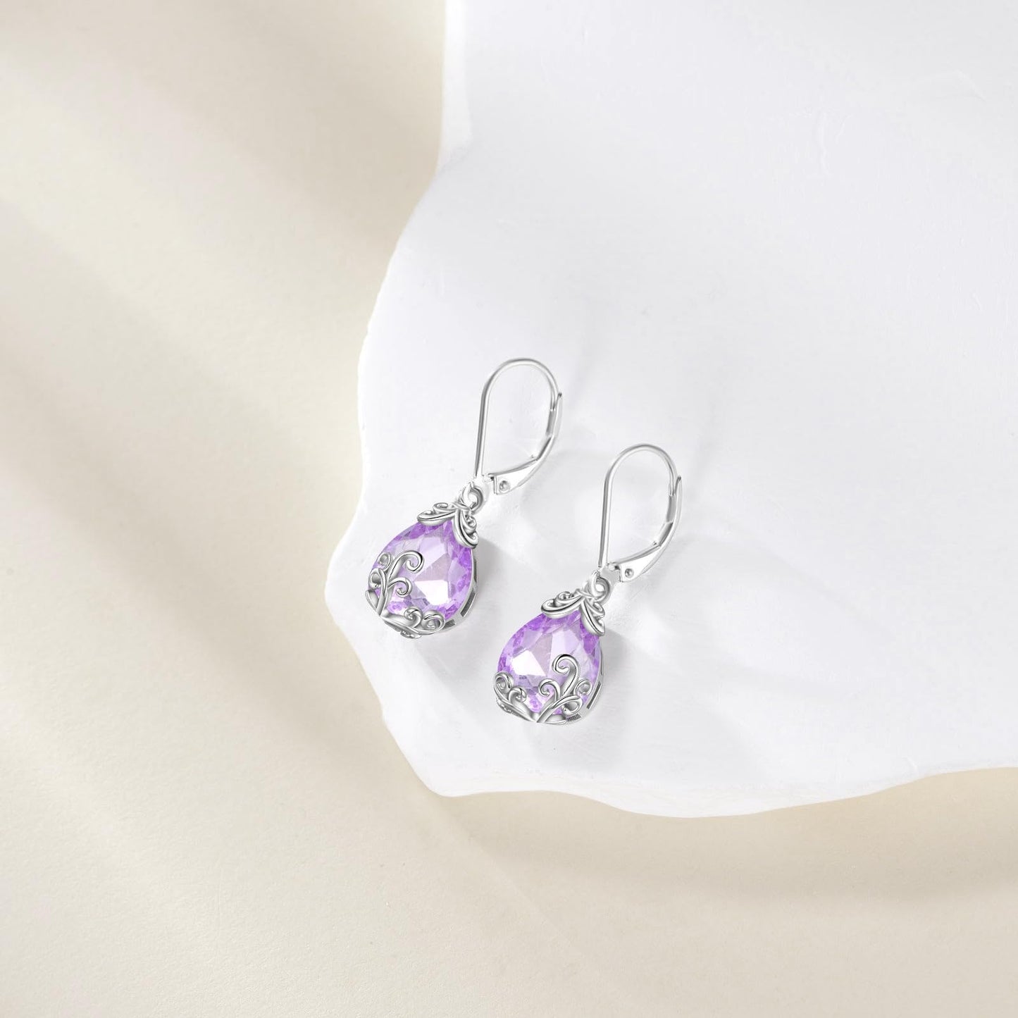 POPLYKE BirthStone Filigree Teardrop Drop Dangle Earrings Sterling Silver Alexandrite Leverback Earrings June Birthstone Jewelry Gifts for Women