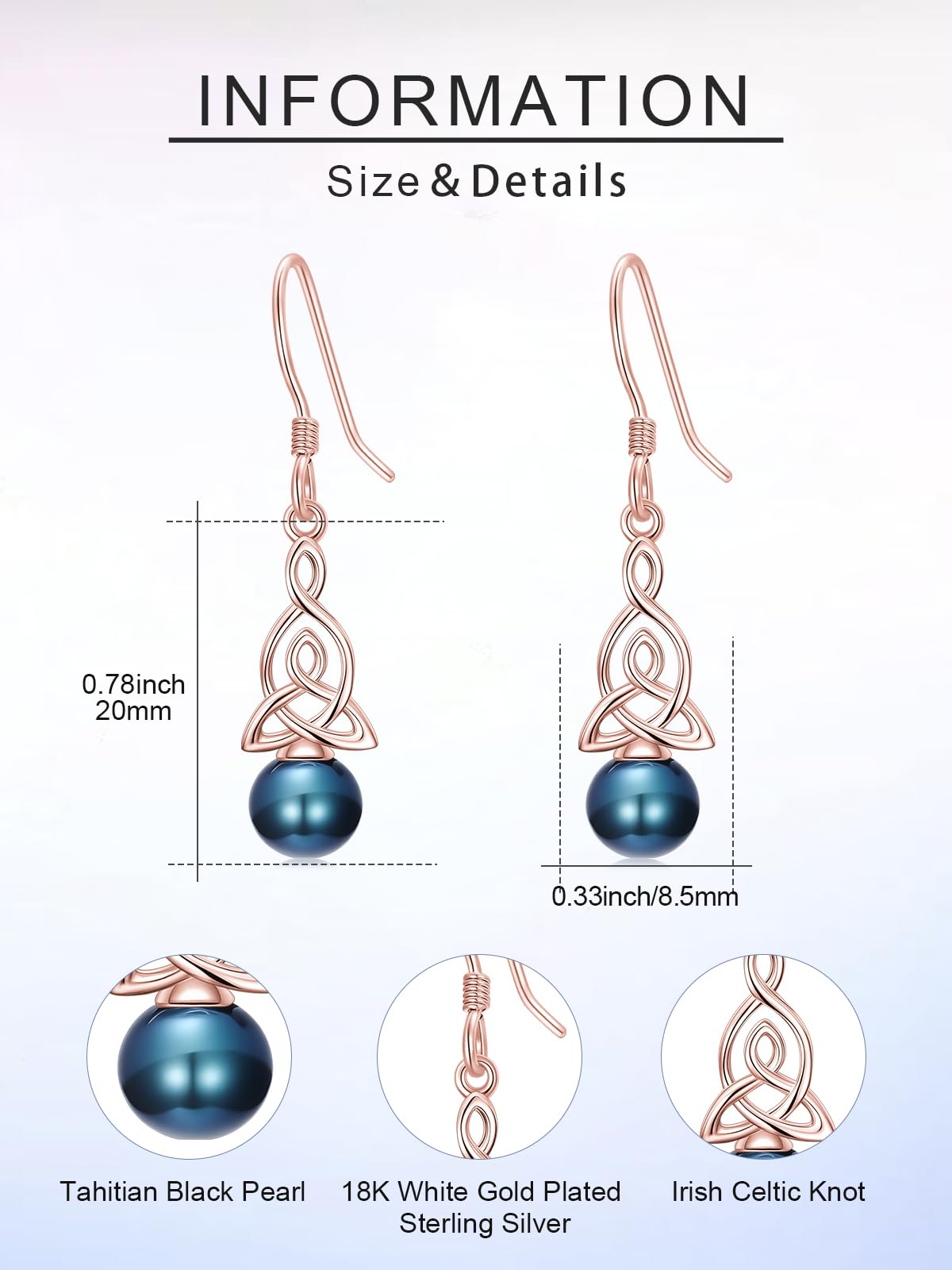 KANNSOAR Tahitian Black Pearl 6MM AAAA 18K Rose Gold Plated Sterling Silver Dangle Drop Earrings for Women Wife Mom Girlfriend Sister Jewelry Gift for Graduation Wedding Anniversary Birthday