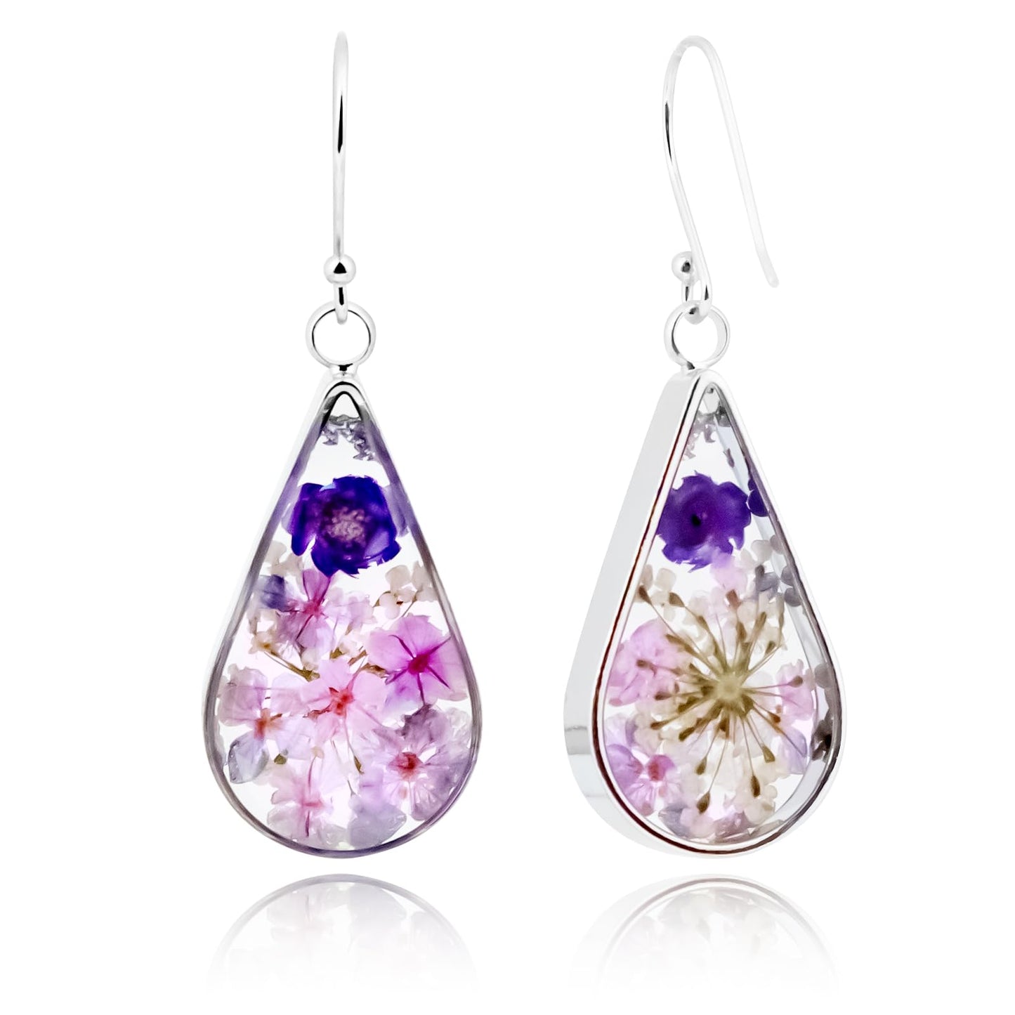 925 Sterling Silver Pressed Flower Teardrop Earrings,Hypoallergenic Women's Jewelry Gift for Mom,Handmade natural dried flower teardrop earrings Jewelry Gift (Emerald Color)