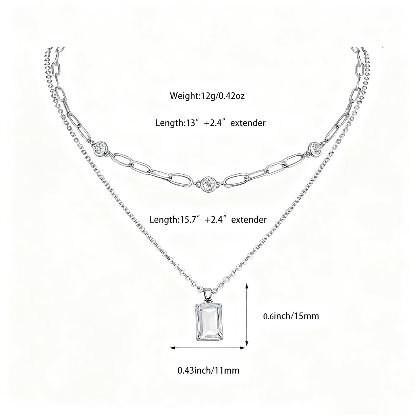 VANGETIMI Clear and Silver Layered Pendant Necklaces for Women Crystal Choker Necklace Paperclip Rhinestone Necklace Party Prom Jewelry