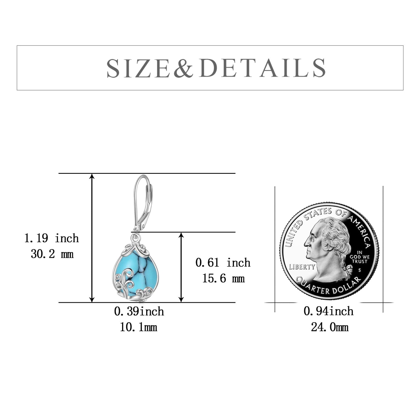 POPLYKE Turquoise Filigree Teardrop Drop Dangle Earrings Sterling Silver Leverback Earrings Jewelry