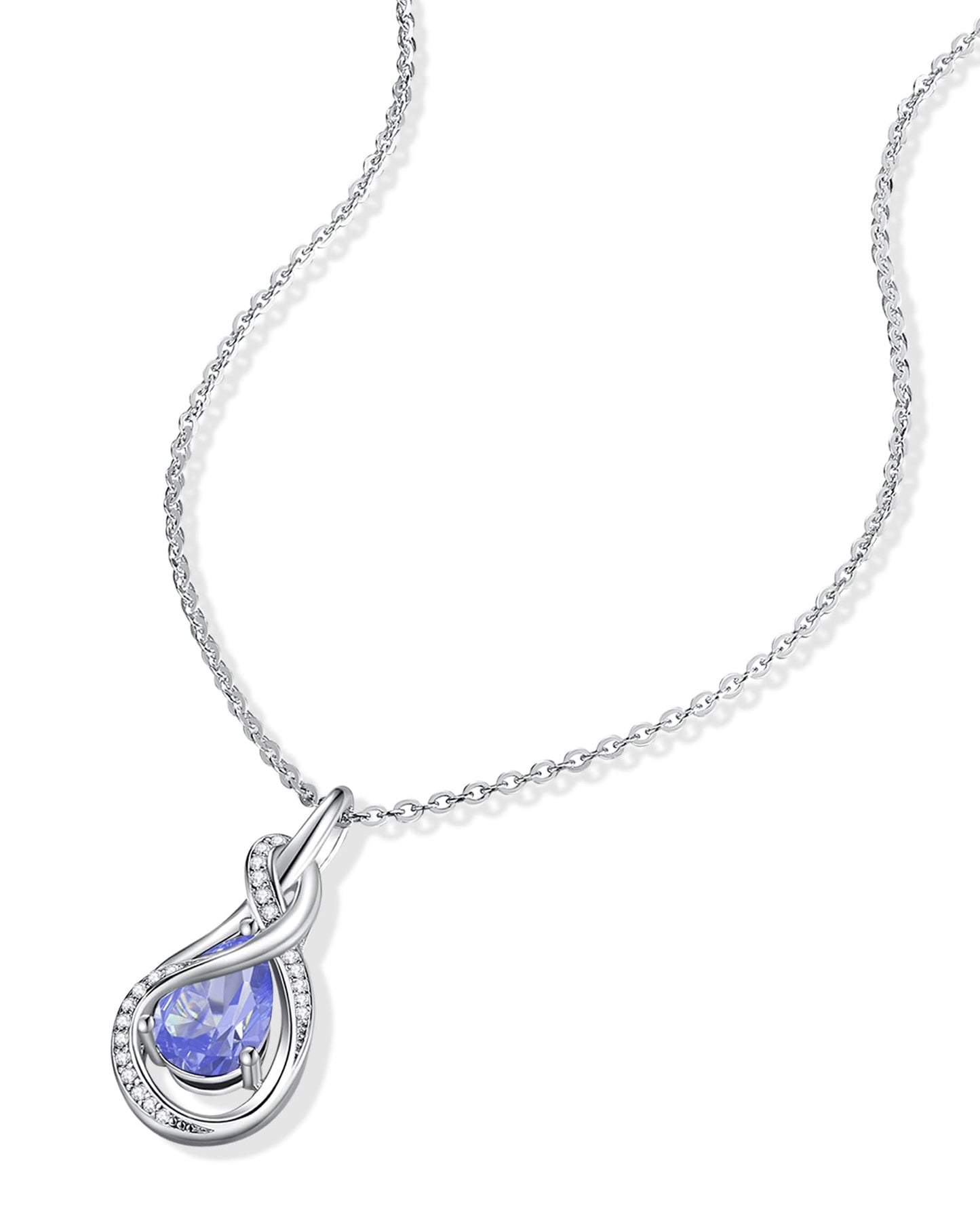 FANCIME Tanzanite Necklace December Birthstone Sterling Silver Infinity Knot Pendant Necklace Gemstone Fine Jewelry Anniversary Birthday Mothers Day Gifts for Women Her Mom