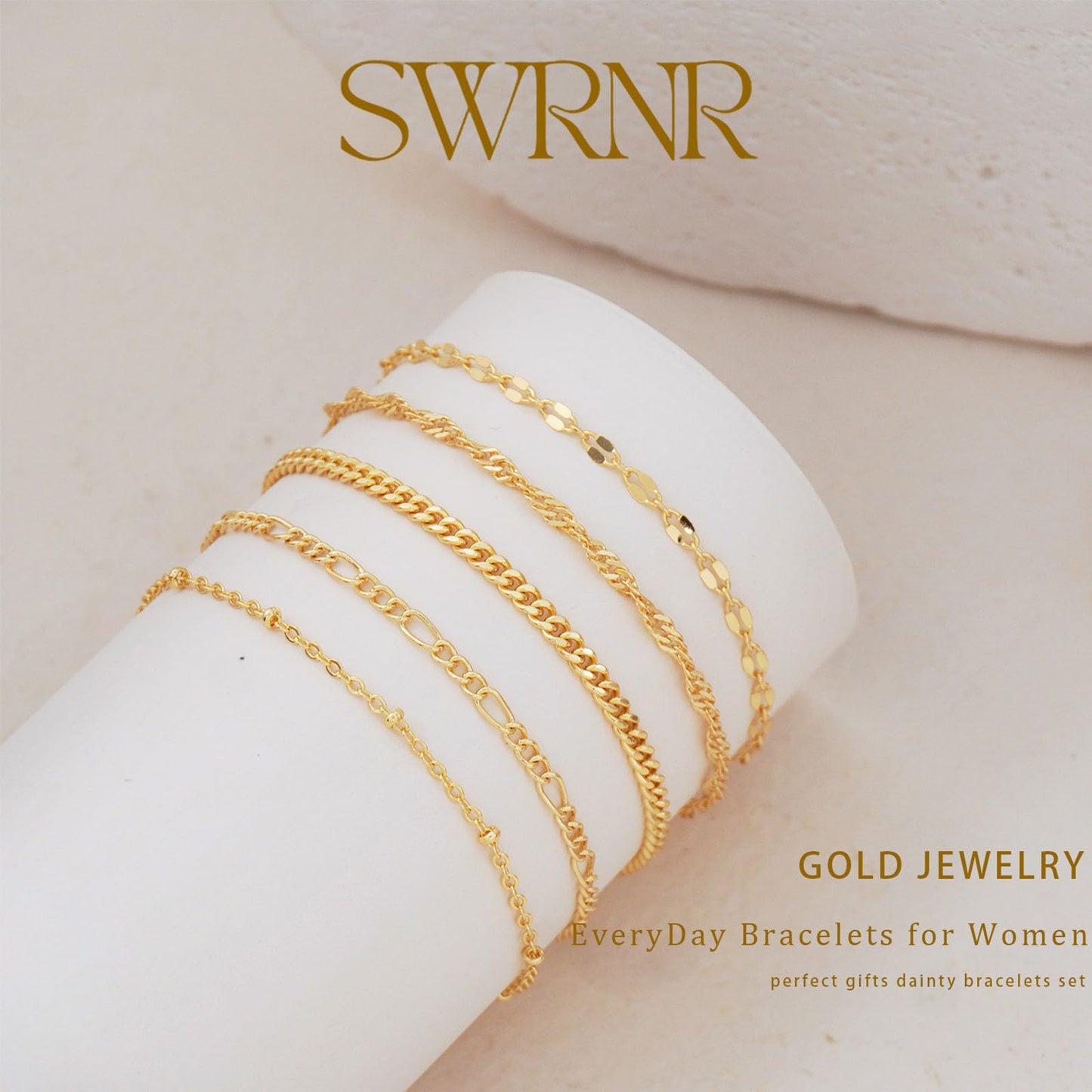 Gold Bracelets for Women, Dainty 14K Gold Plated Bracelet Stack for Women Trendy CZ Tennis Paperclip Cuban Chain Stackable Adjustable Waterproof Link Bracelet Jewelry Set Fashion Accessories Gifts