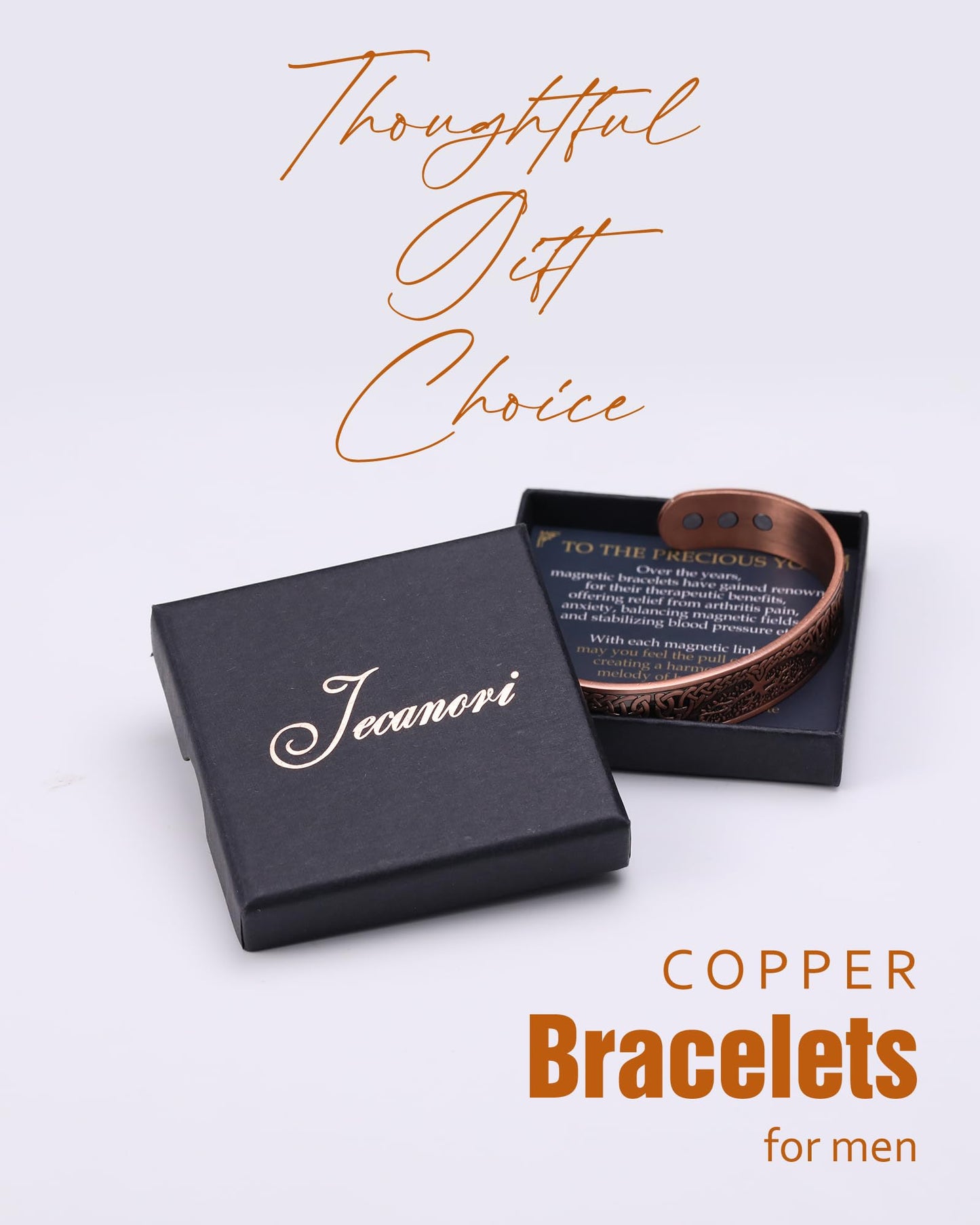 Jecanori Copper Bracelet for Men, 18X Strength Mens Magnetic Copper Bracelets with 3,800 Gauss Magnets, 99.99% Pure Solid Copper, Copper Jewelry Gift
