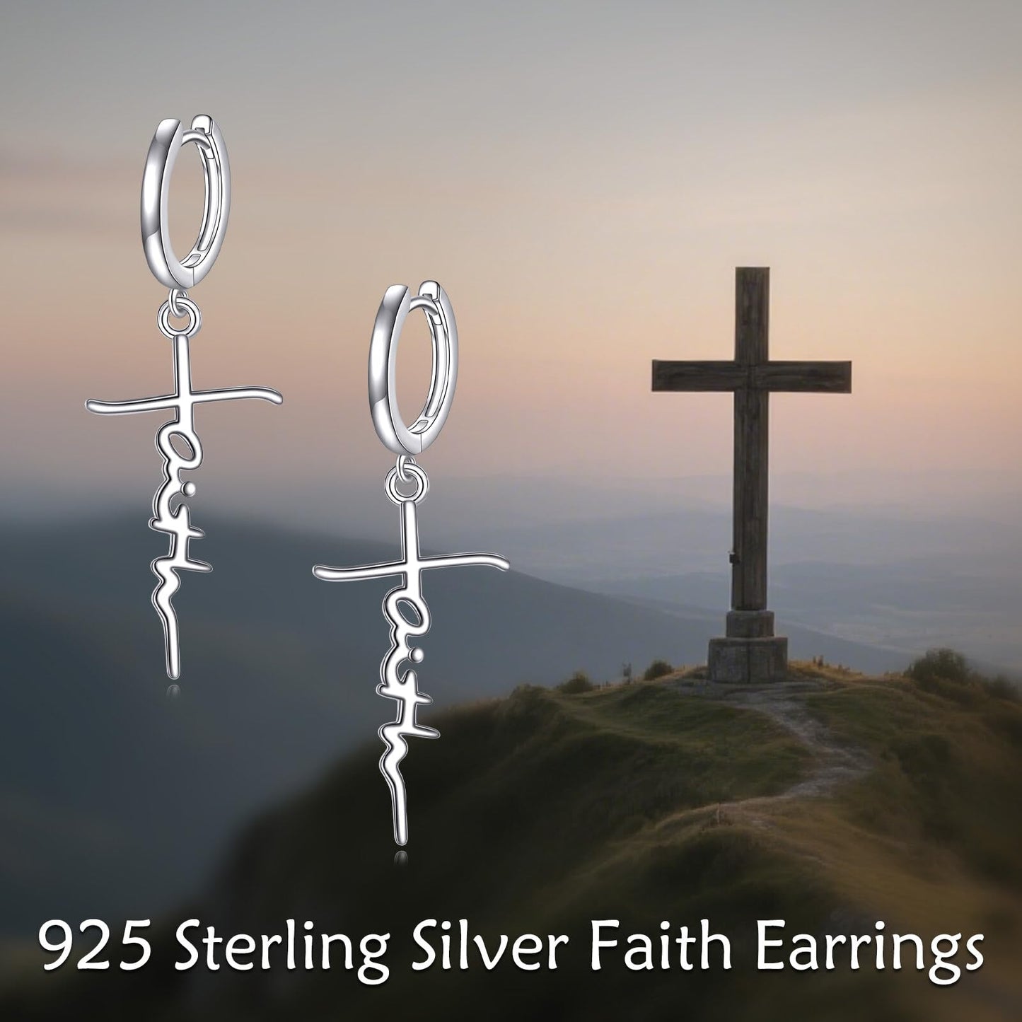 Faith Hoop Earrings for Men Women Sterling Silver Faith Dangle Earrings Religious Jewelry Gifts
