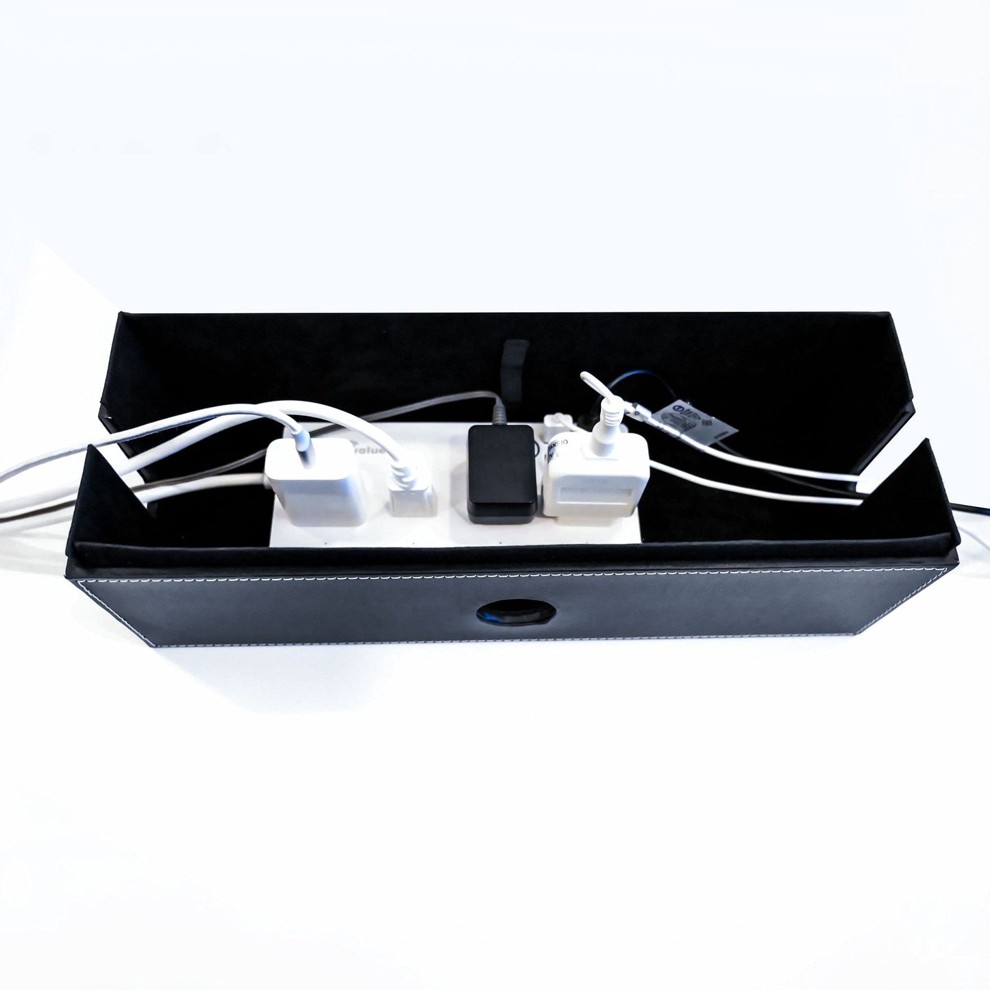 NEET Cable Management Box Large, Computer Cord Organizer, Hide and Conceal, Power Cable Organizer, Computers and Desks, Black Stitched Leather