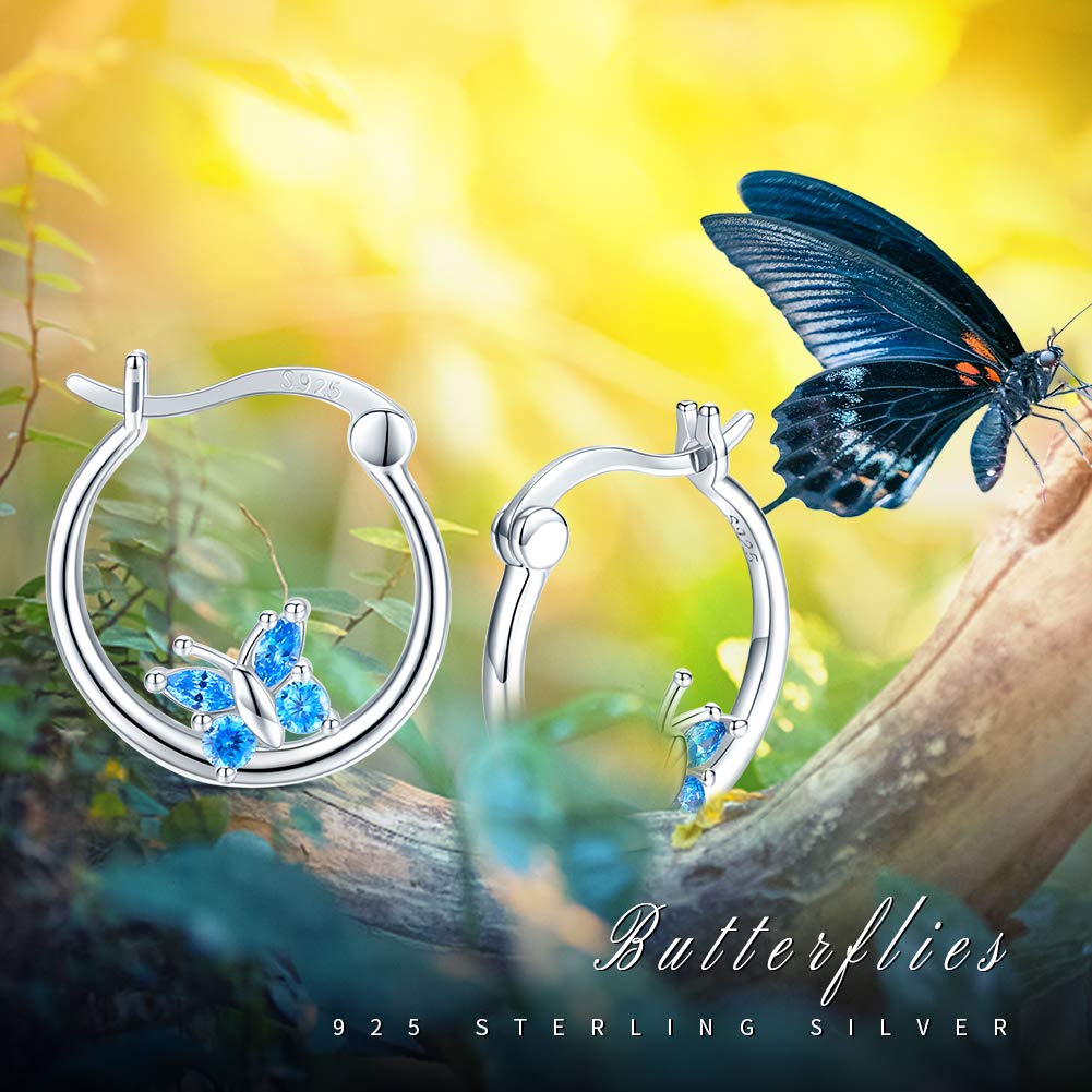 Butterfly Hoop Earrings for Women 925 Sterling Sliver Butterfly Earrings Dainty Earrings Hypoallergenic Earrings Butterfly Jewelry for Teen Girl Daughter Sister
