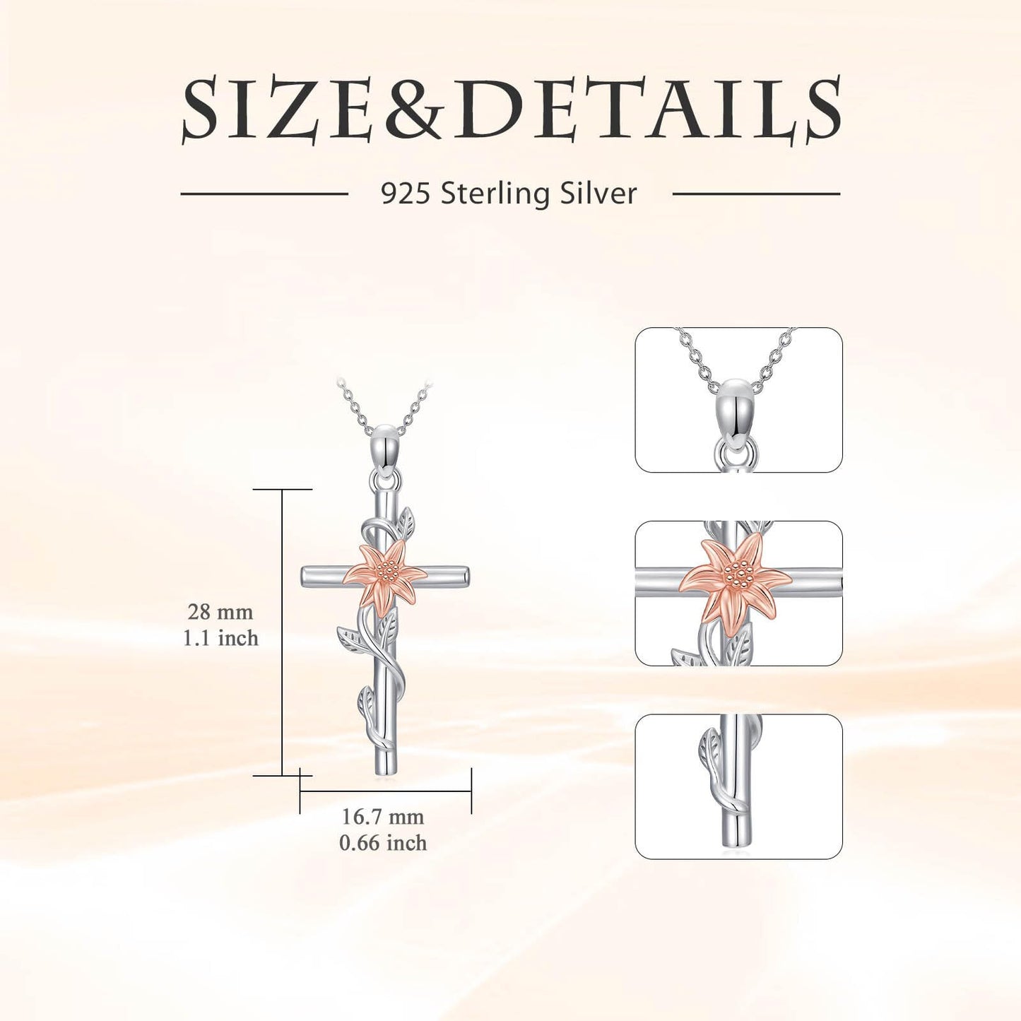 YYB Lily Cross Necklace for Women 925 Sterling Silver Lily Jewelry Dainty Silver Cross Necklace Christian Religious Gifts for Women Mothers Day Gifts