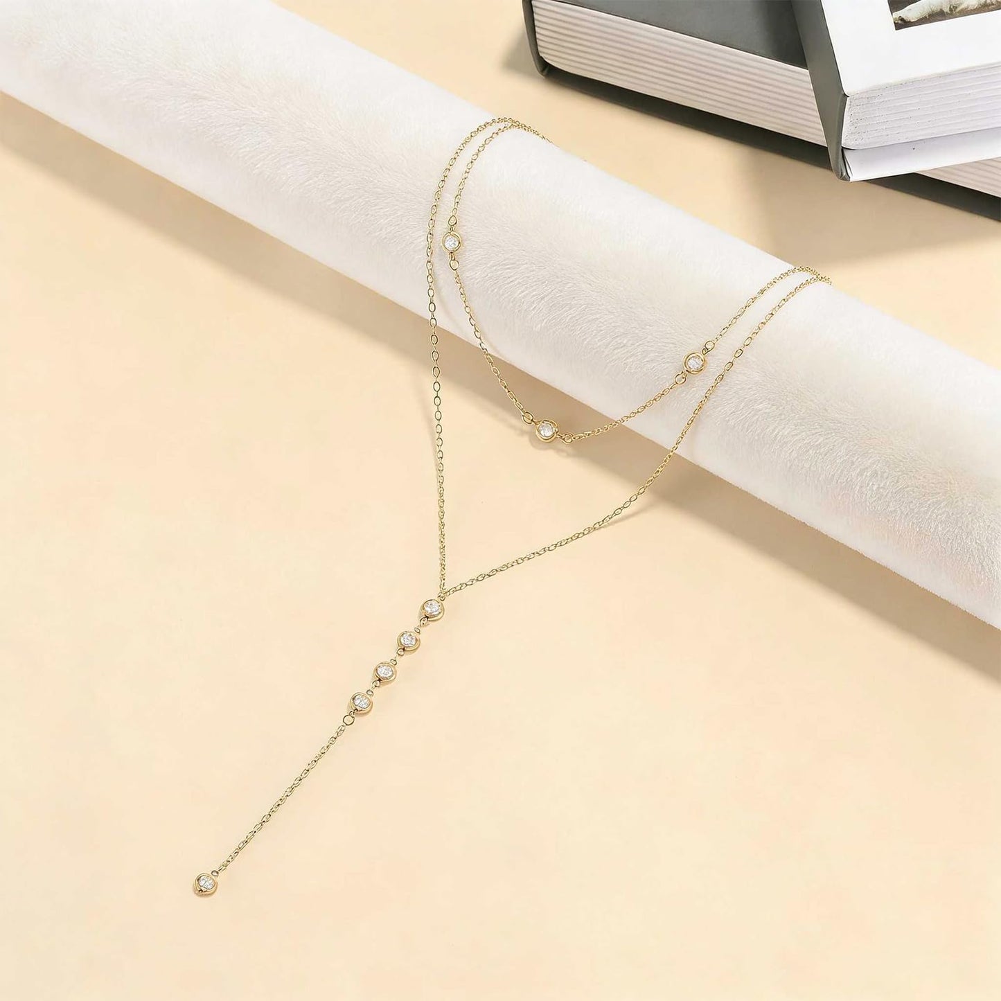 ENGCKSHI Necklace for Women, Dainty Long 14K Gold Y-Shaped Necklace Jewelry Trendy Beaded Layered Chain Drop Necklaces Jewelry Women Gifts
