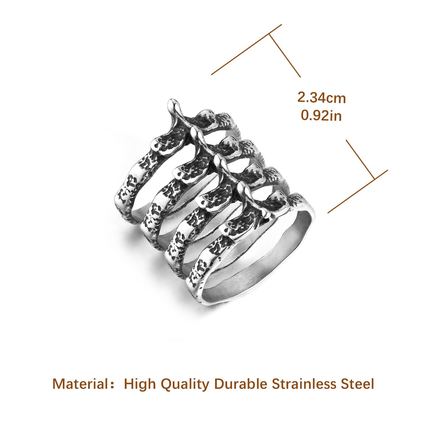 HZMAN Gothic Punk Spine Skeleton Ring Bone Stainless Steel Rings for Men Women Biker Jewelry Gift (Size,9)