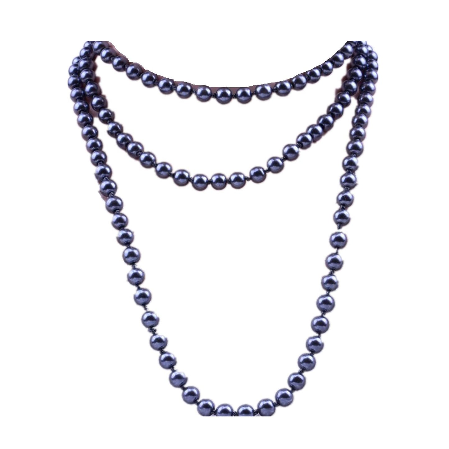 1920s Long Pearl Necklace Faux Pearls Necklace Imitation Beaded Long Pearls Necklace 1920s Gatsby Costume Jewelry-grey