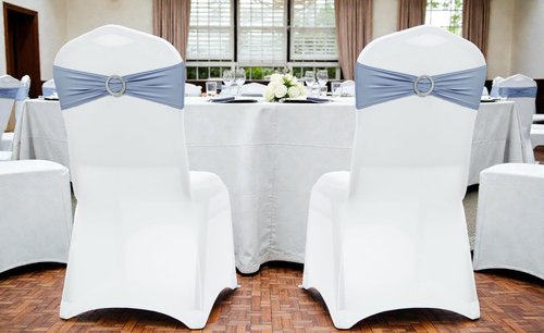 MDS Spandex Chair Sashes - Universal Elastic Stretch Bands with Buckle Slider Bow | Pack of 250 - Dusty Blue