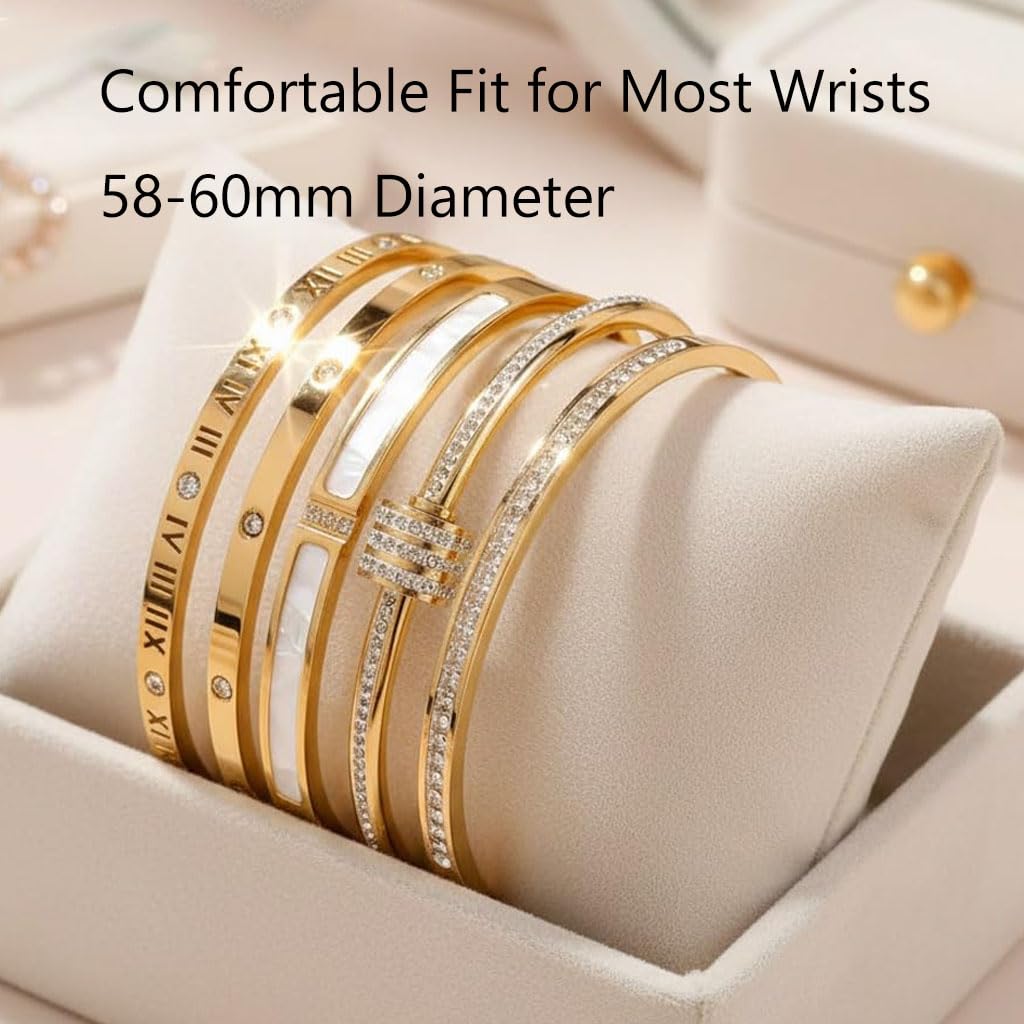5-Piece Elegant Stainless Steel Bracelet Set, Fashionable Classic Design, Silver/Gold Love Bangle Non Tarnish Stackable Bracelet Trendy Jewelry Gift Gifts for Girlfriend Wife Her (Gold)