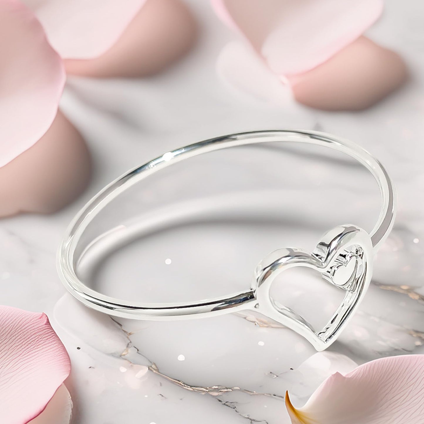 Baoaichi 925 Sterling Silver Bracelet Heart Bangle Bracelets for Teen Girls Fashion Hollow Heart cuff Bracelets Love Friendship Jewelry gift for Her Birthday Holidays Couple Cuff Bangle (silver A)