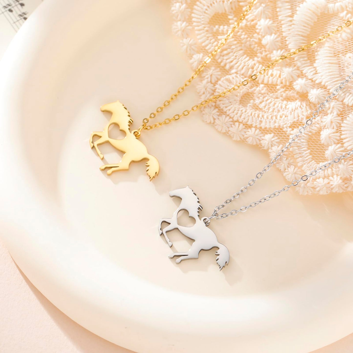 VASSAGO Horse Necklace for Women Men Stainless Steel Horse Pendant Necklace Animal Jewelry Horse Lover Gifts (gold heart horse)
