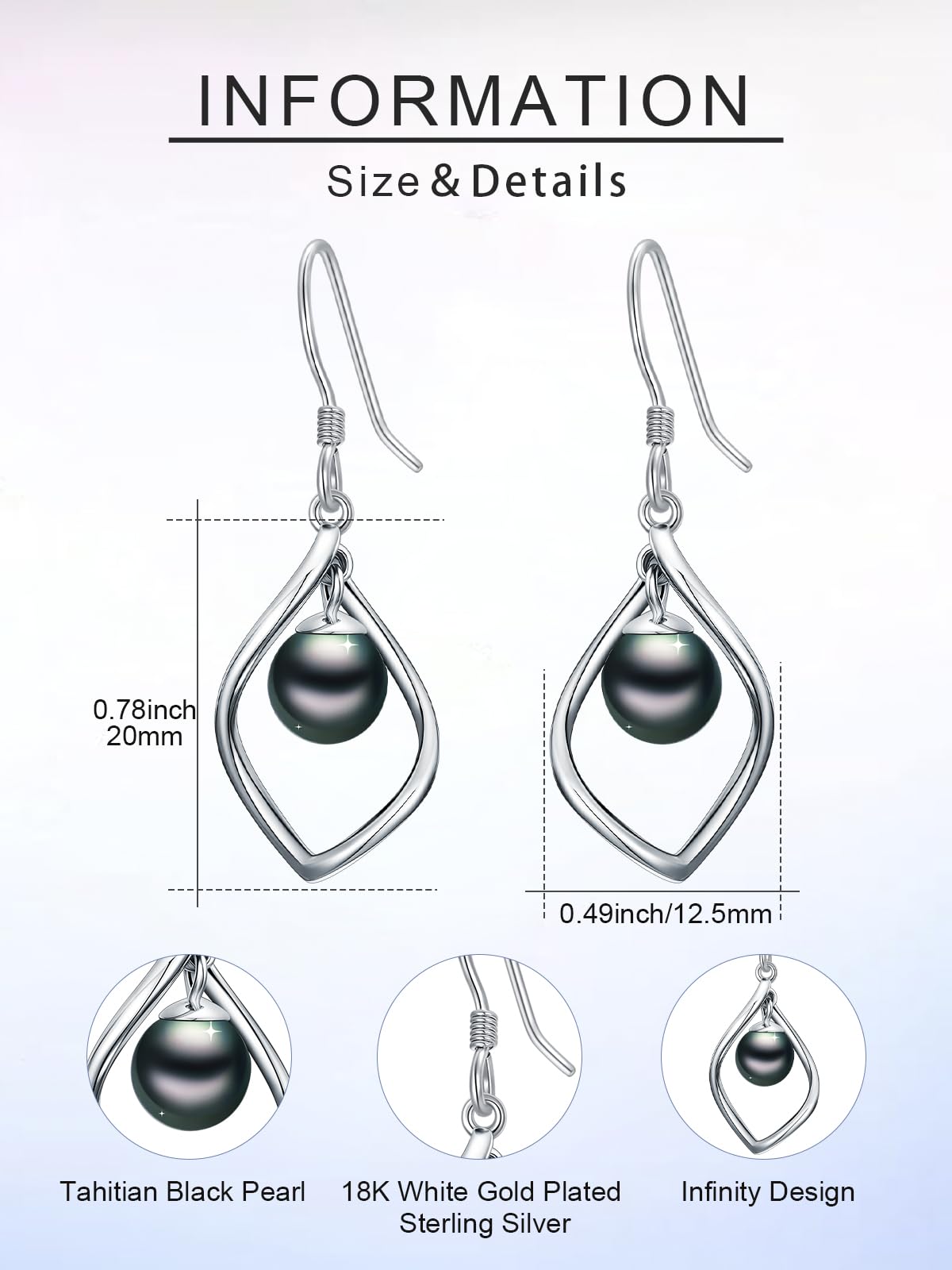 KANNSOAR Tahitian Black Pearl AAAA 18K White Gold Plated Sterling Silver Trendy Dangle Drop Earrings for Women Wife Mom Girlfriend Her Jewelry Gift for Anniversary Birthday Christmas