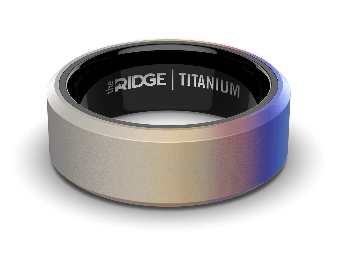 The Ridge Burnt Titanium Beveled Ring Comfort Fit Wedding Band - 7.5