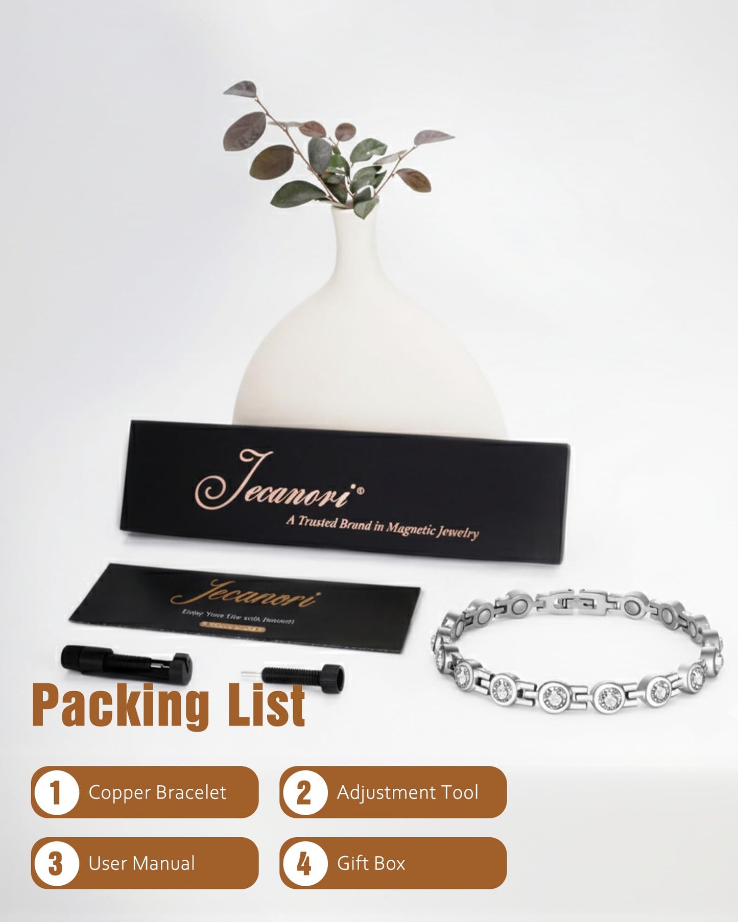 Jecanori Magnetic Bracelets for Women, Stainless Steel Magnetic Bracelet with Neodymium Magnets & Sparkling Crystals, Ideal Gifts