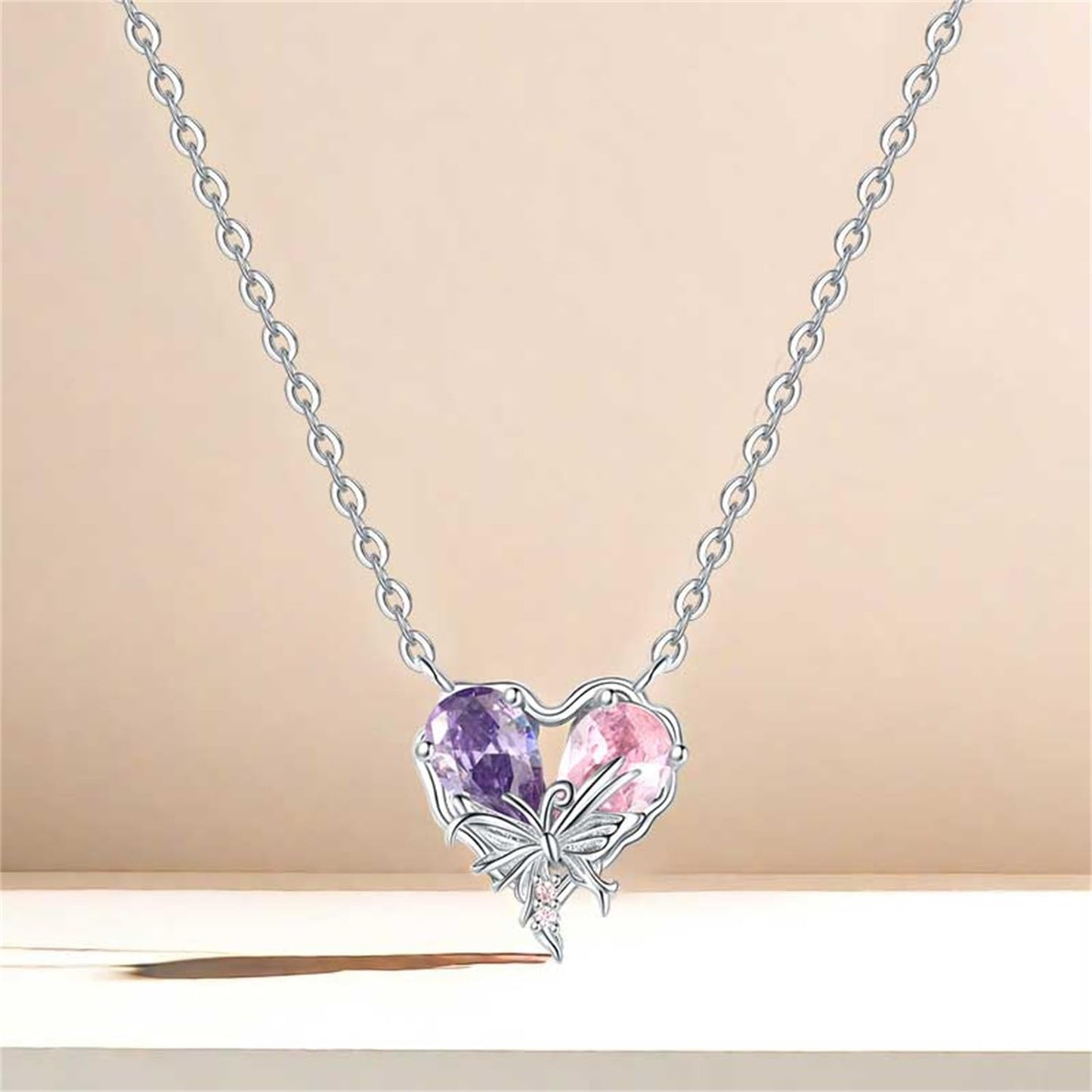 MISEFF 925 Sterling Silver Fashion Pendant Necklace for Women,Fashion Jewelry, 18K Gold Plated, Advanced Retro Series Link Chains ,Basic Multifunctional Accessories Suitable for Multiple Occasions and Daily Wear (Butterfly Love Necklace)