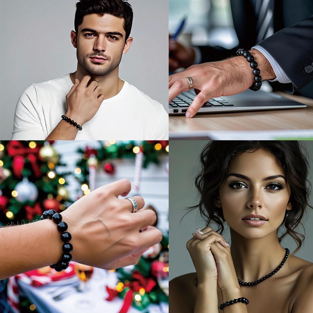 38 Magnetic Therapy Hematite beaded Bracelet For Women And Men Power Gemstone Crystal Unisex Macrame (Hematite, 10, millimeters)
