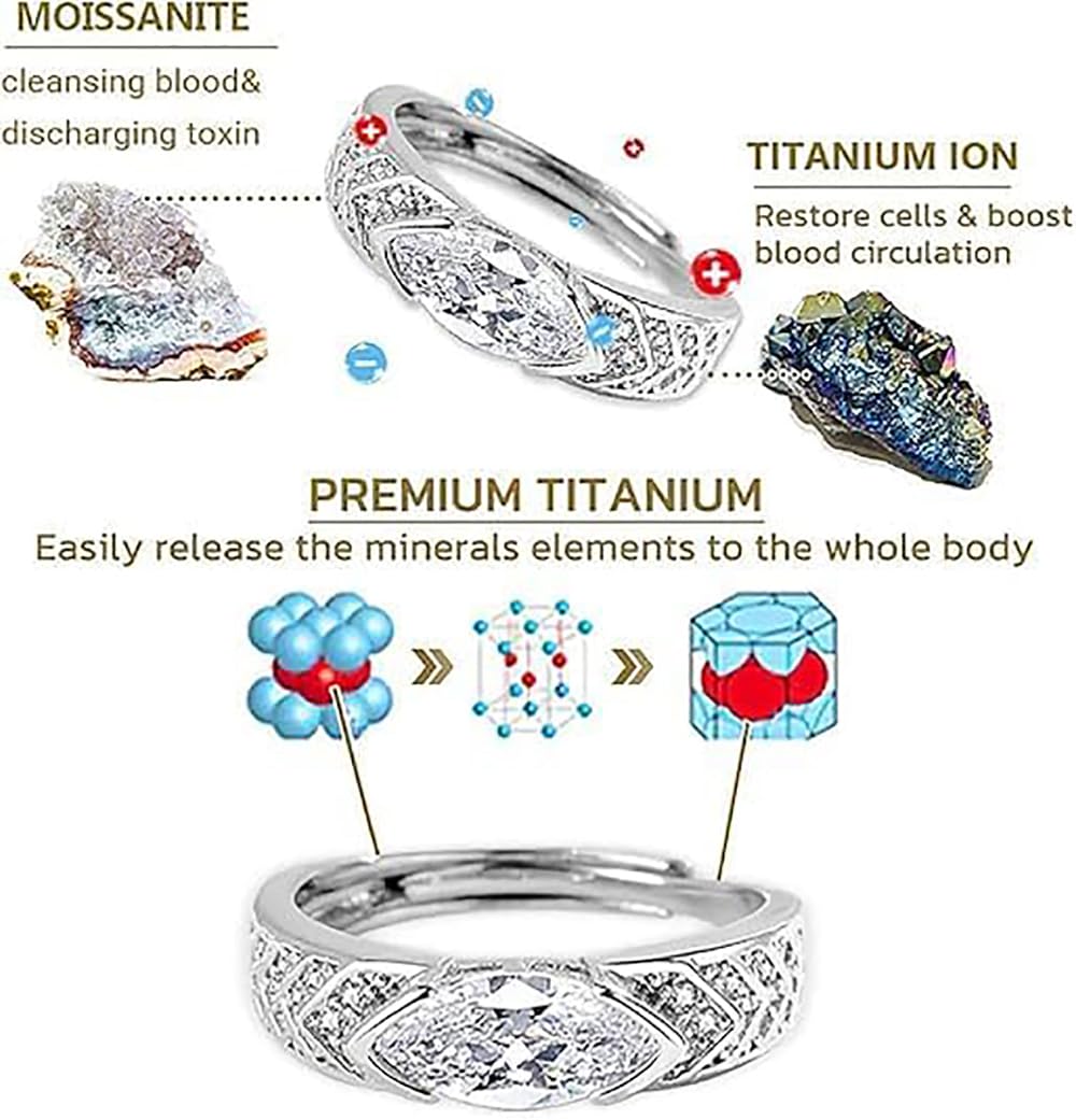 IMMUNOTRAX Adjustable Magnetic Moissanite Ring - Titanium Ion Wellness Jewelry for Energy Flow & Relaxation, Hypoallergenic Sparkling Gift for Women (White Gold, Size 7-10) (1Pcs)
