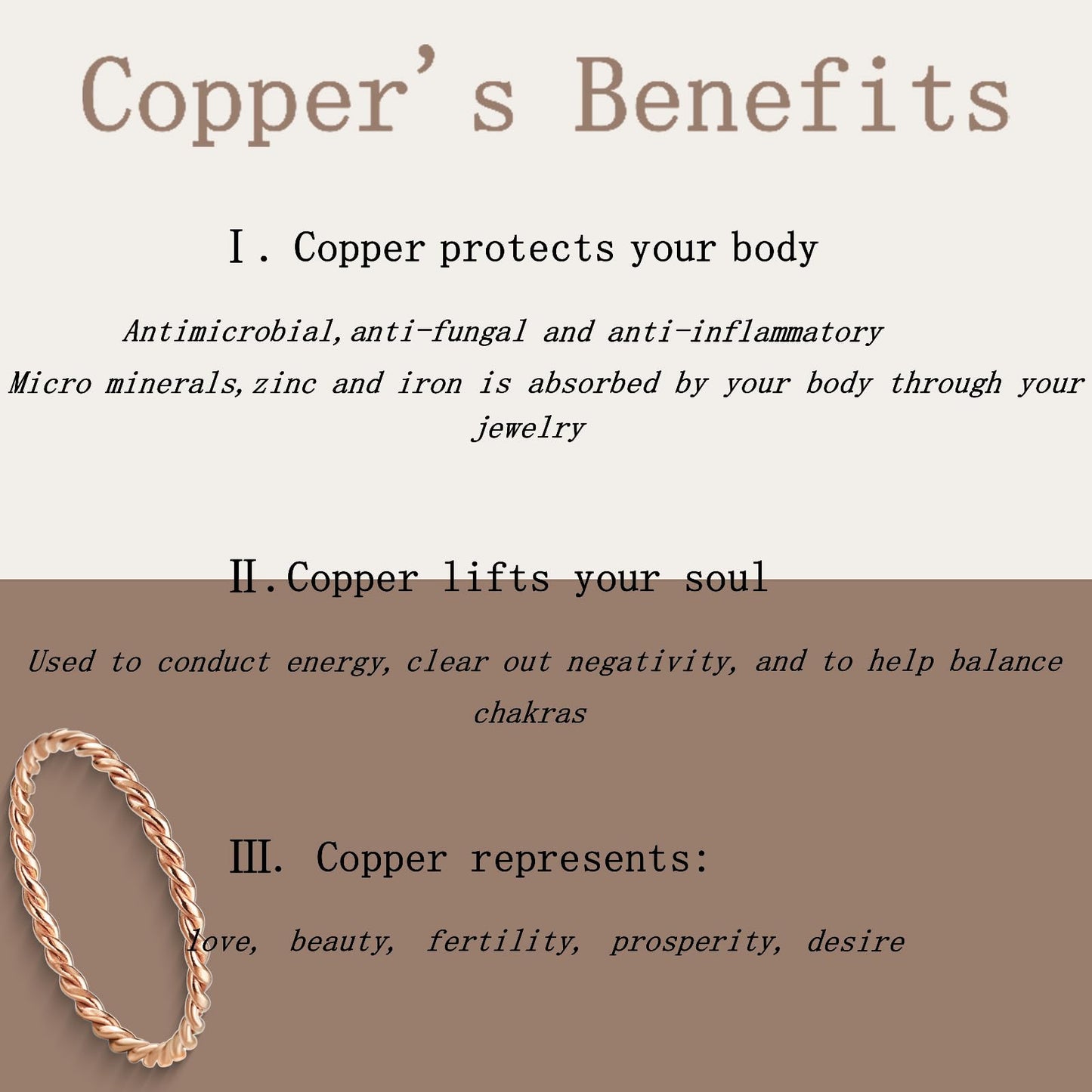 LIU JUN Copper Tensor Ring For Women, Pure Copper Tensor Solid Twisted Handmade Health Rings Set For Women Men Fashion Energy Jewelry Gifts (pure copper, 6)