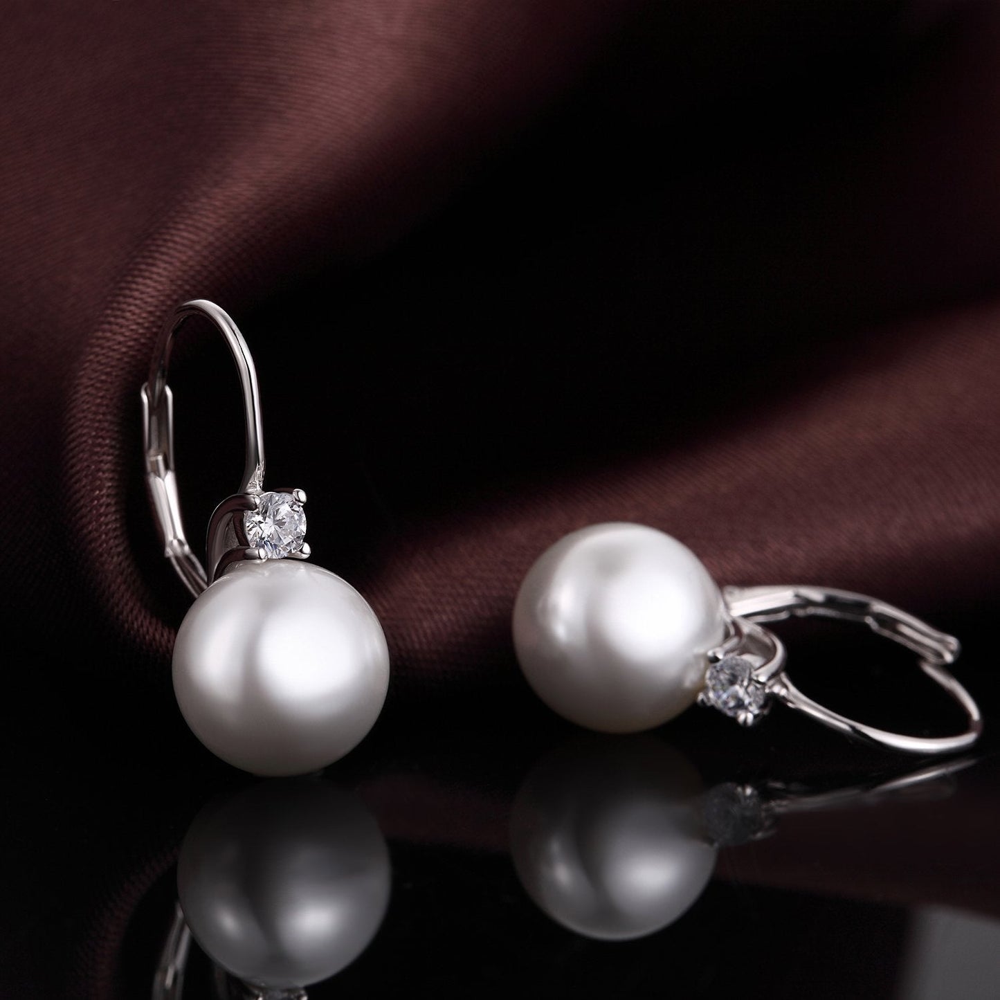 Pearl Leverback Earrings Pearl Dangle Drop Earring for Women 925 Sterling Silver Cubic Zirconia 10mm Jiahanzb