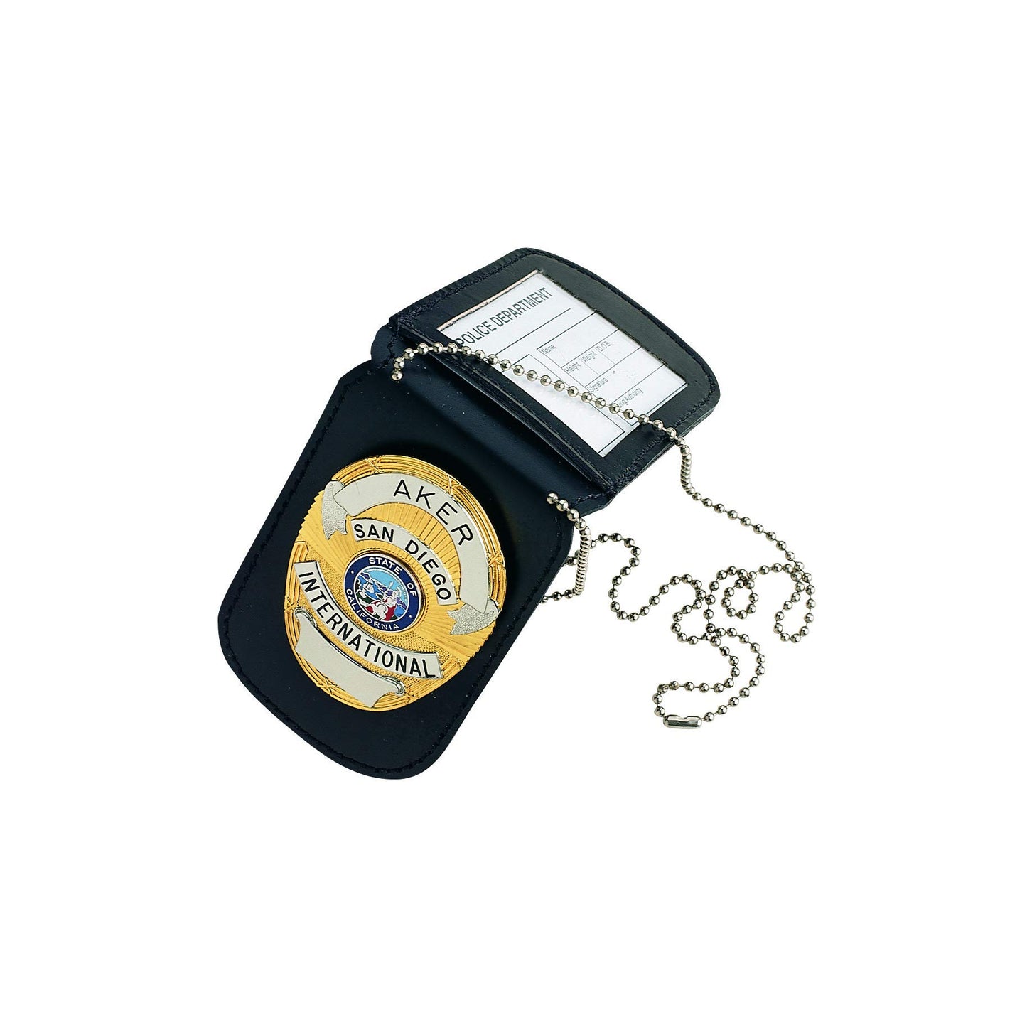Aker Leather A597 Neck Badge & ID Holder, Black Reversible Design with Chain, Fits Most Standard Oval and Round Cutout Badges and ID Cards, Leather Construction Uniform or Undercover Wear, Made in USA